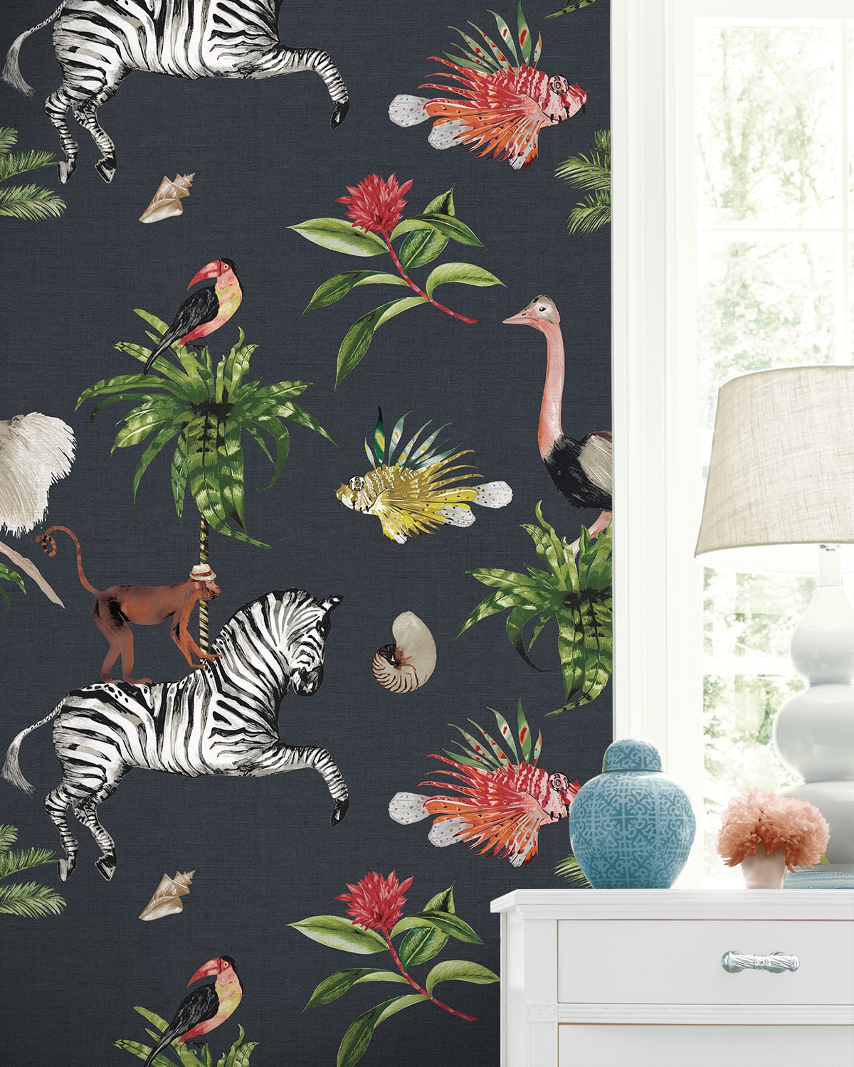 Merry Go Round wallpaper in carbon color - pattern number DBW2000 - by Wallquest in the West Boulevard by Daisy Bennett collection