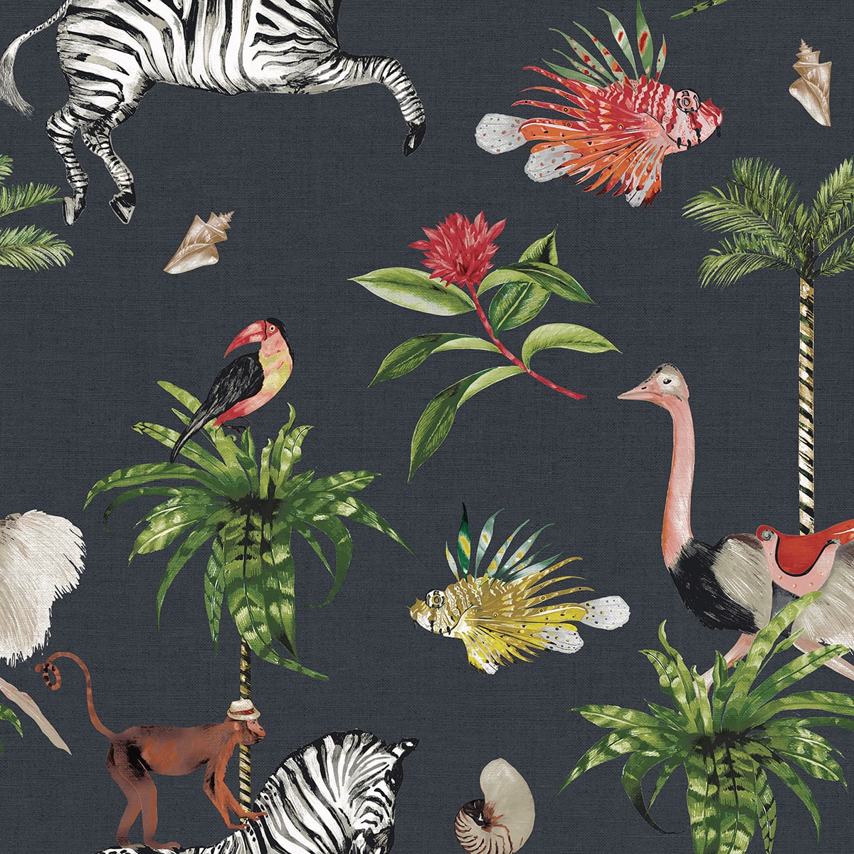 Merry Go Round wallpaper in carbon color - pattern number DBW2000 - by Wallquest in the West Boulevard by Daisy Bennett collection