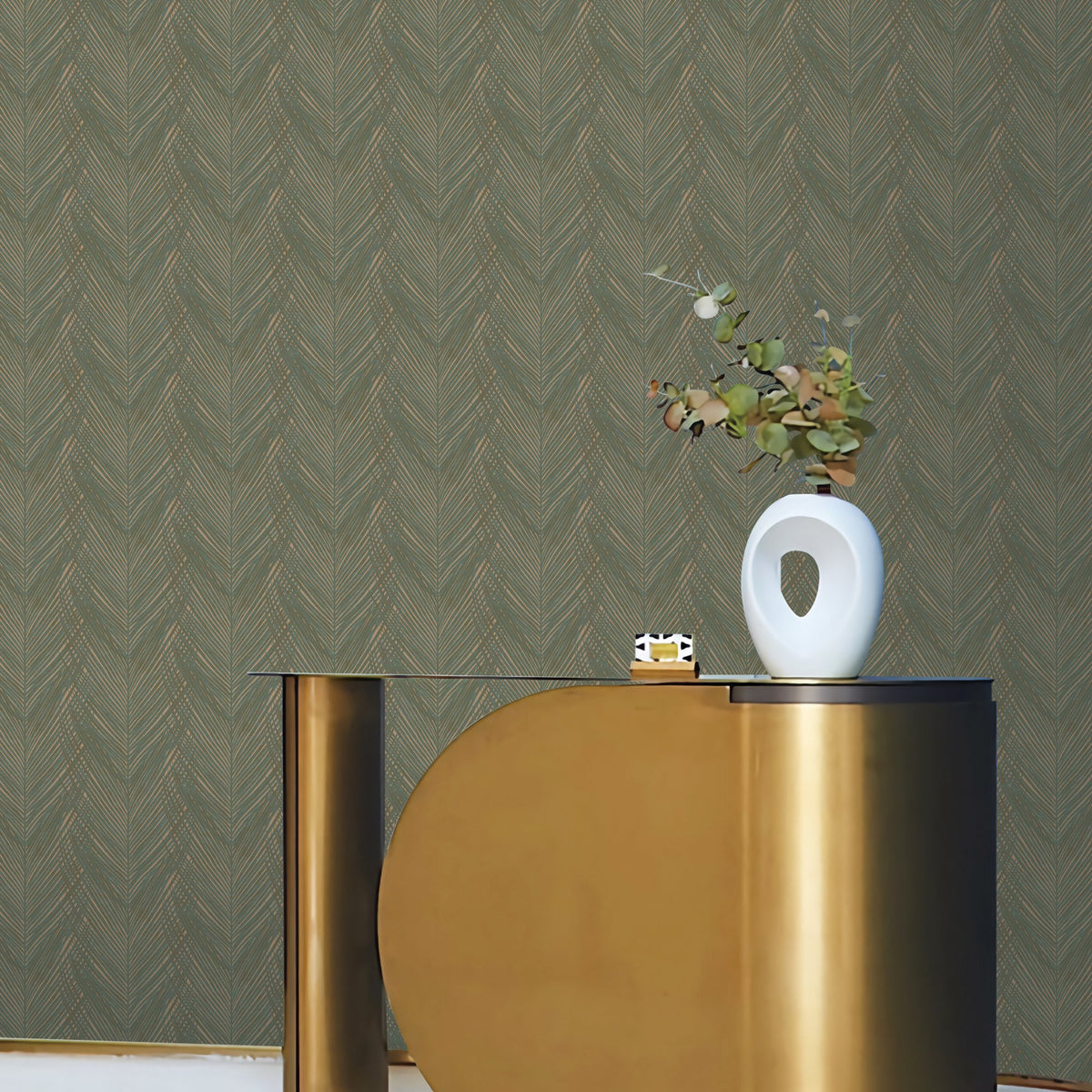 Feather Print Wallpaper in Green color - pattern number DC30093 - by Galerie in the Designer Colors collection