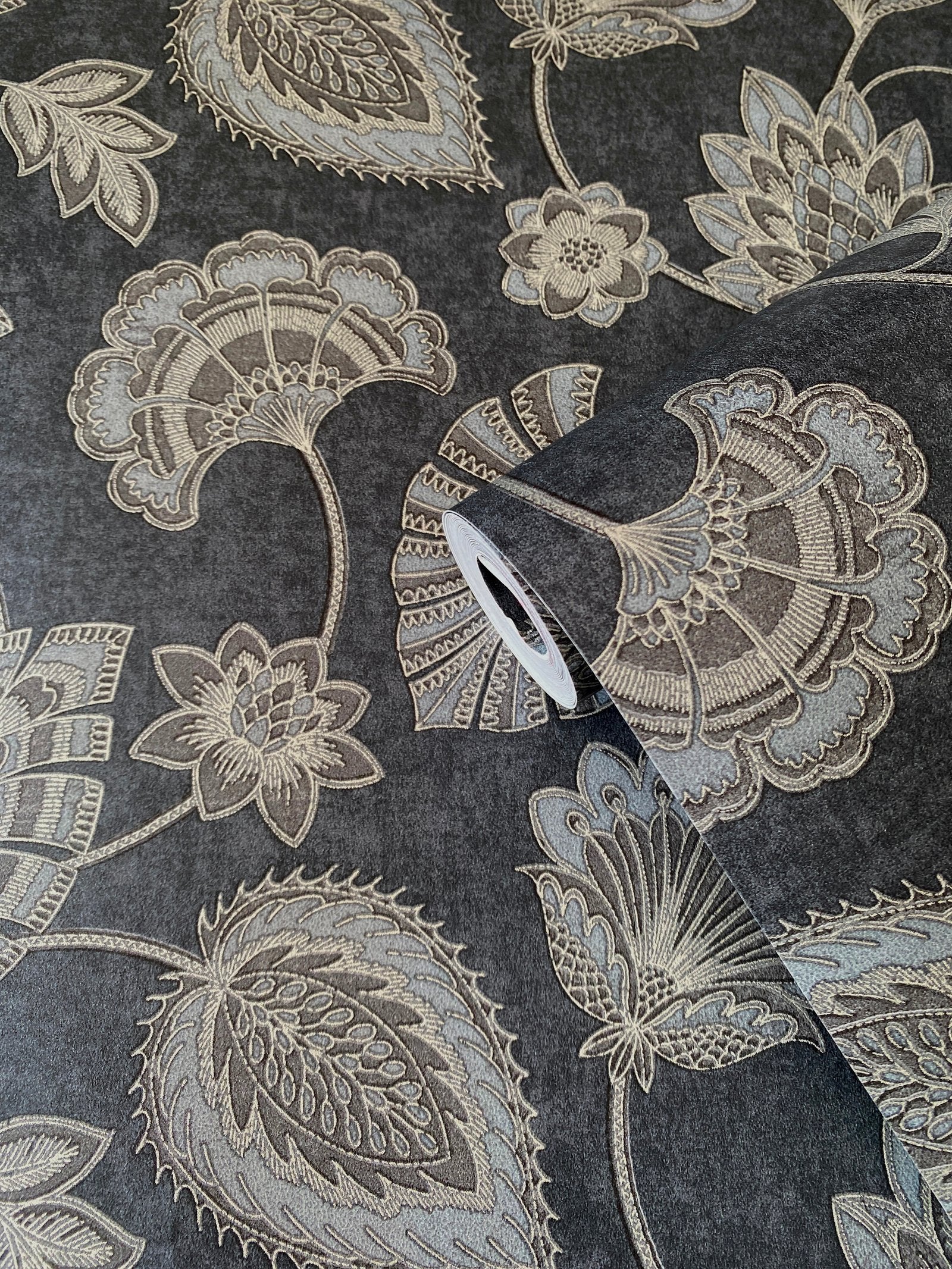 Flower Fan wallpaper in blue color - pattern number DWP0351-06 - by Galerie in the Elegance collection