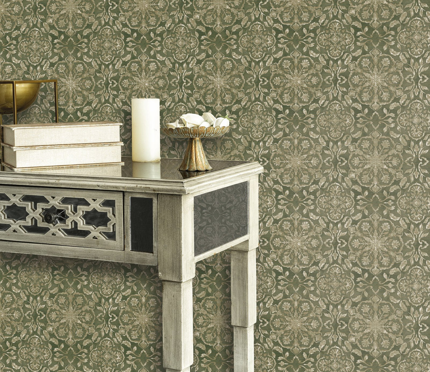 Floral Stripe wallpaper in green color - pattern number DWP0353-01 - by Galerie in the Elegance collection