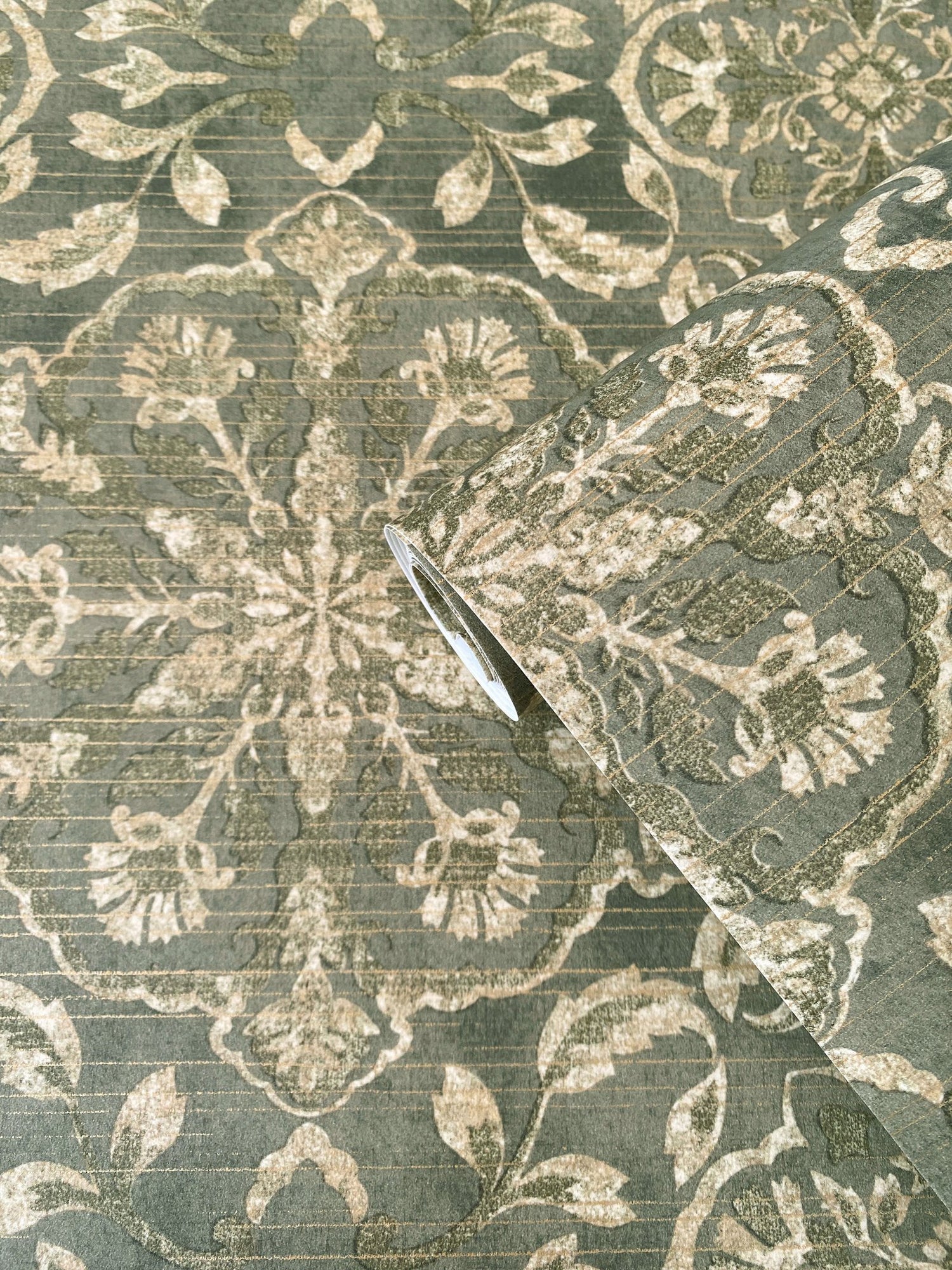 Floral Stripe wallpaper in green color - pattern number DWP0353-01 - by Galerie in the Elegance collection