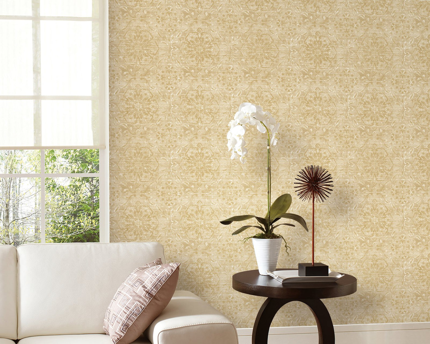 Floral Stripe wallpaper in beige color - pattern number DWP0353-03 - by Galerie in the Elegance collection