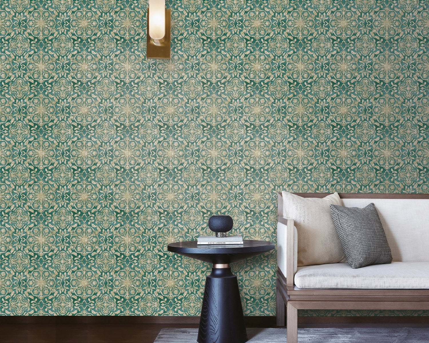 Floral Stripe wallpaper in green color - pattern number DWP0353-05 - by Galerie in the Elegance collection