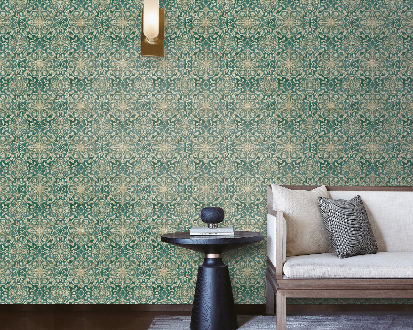 Floral Stripe wallpaper in green color - pattern number DWP0353-05 - by Galerie in the Elegance collection