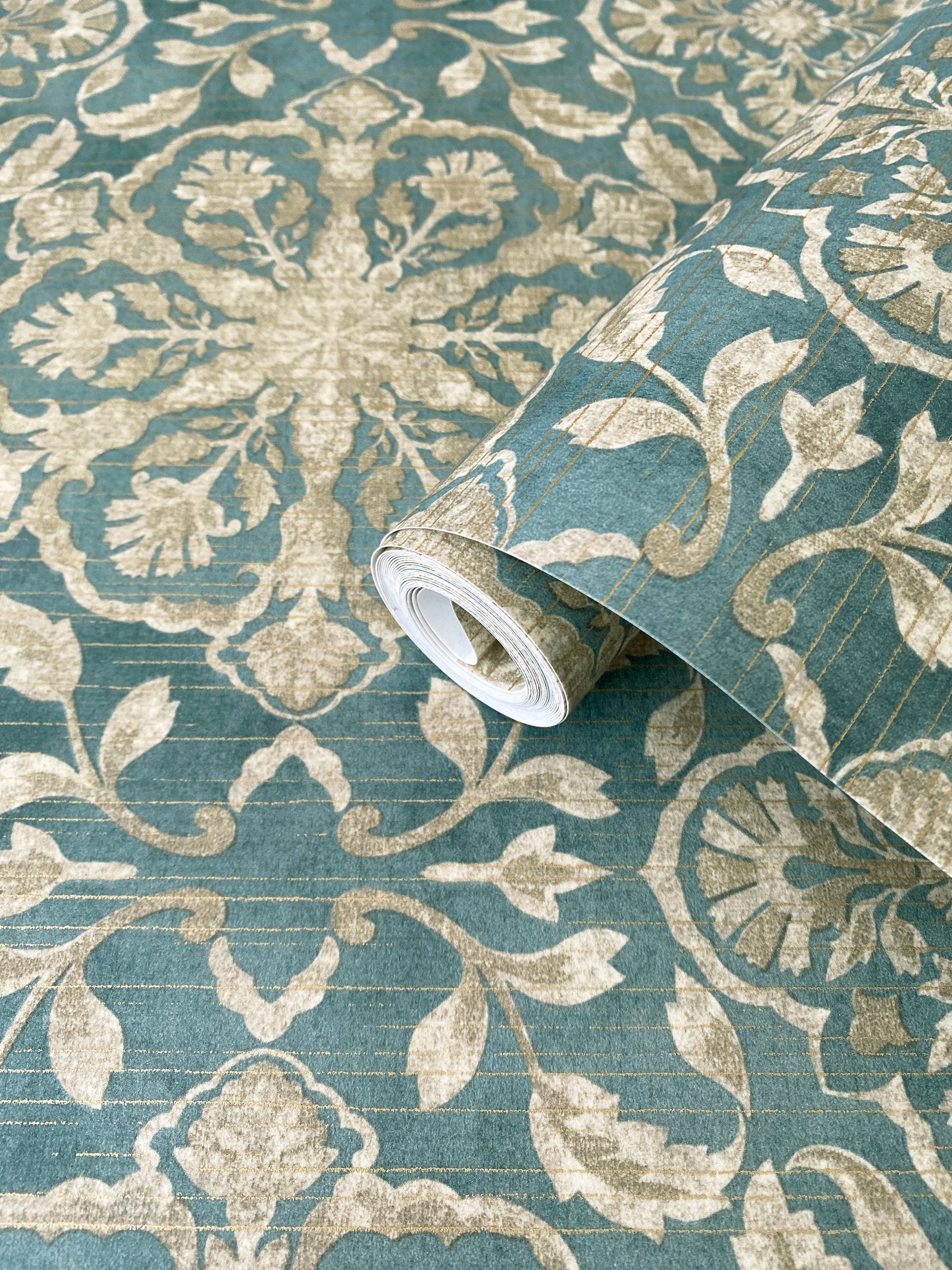 Floral Stripe wallpaper in green color - pattern number DWP0353-05 - by Galerie in the Elegance collection