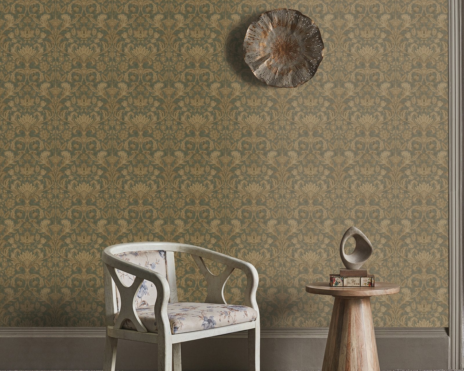 Damask wallpaper in green color - pattern number DWP0354-01 - by Galerie in the Elegance collection