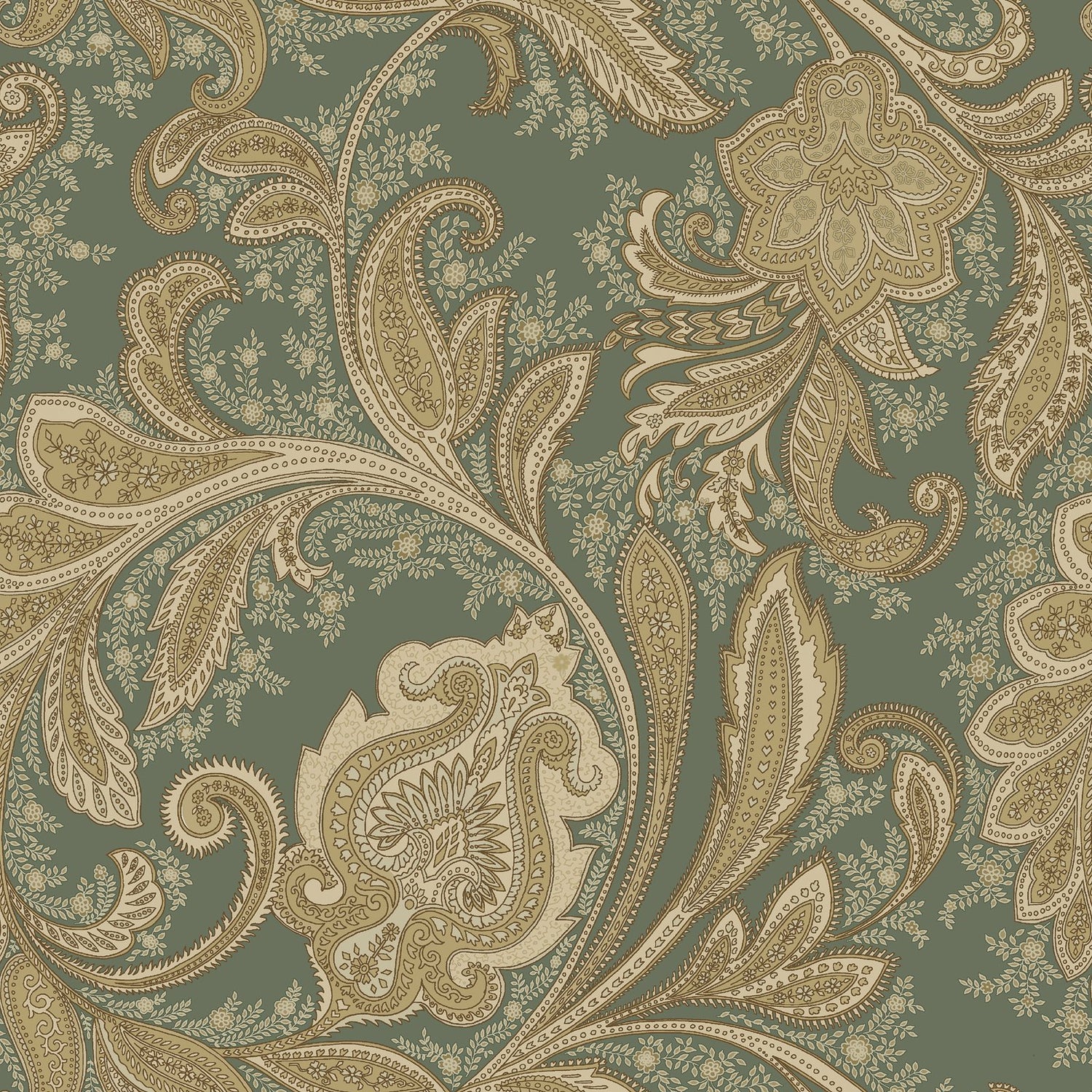 Paisley wallpaper in green color - pattern number DWP0355-01 - by Galerie in the Elegance collection