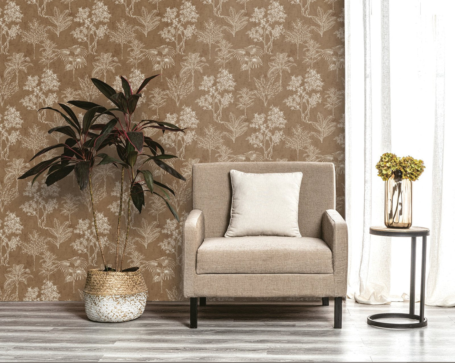 Floating Foliage wallpaper in beige color - pattern number DWP0361-02 - by Galerie in the Zen collection