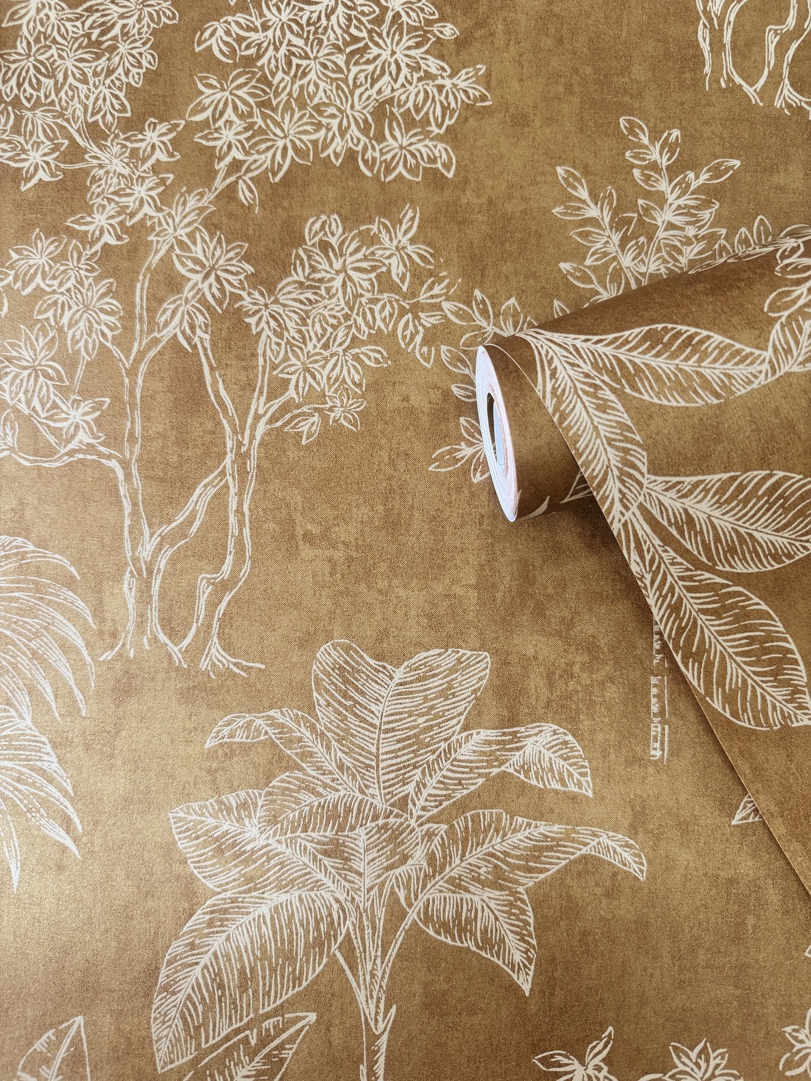 Floating Foliage wallpaper in gold color - pattern number DWP0361-04 - by Galerie in the Zen collection