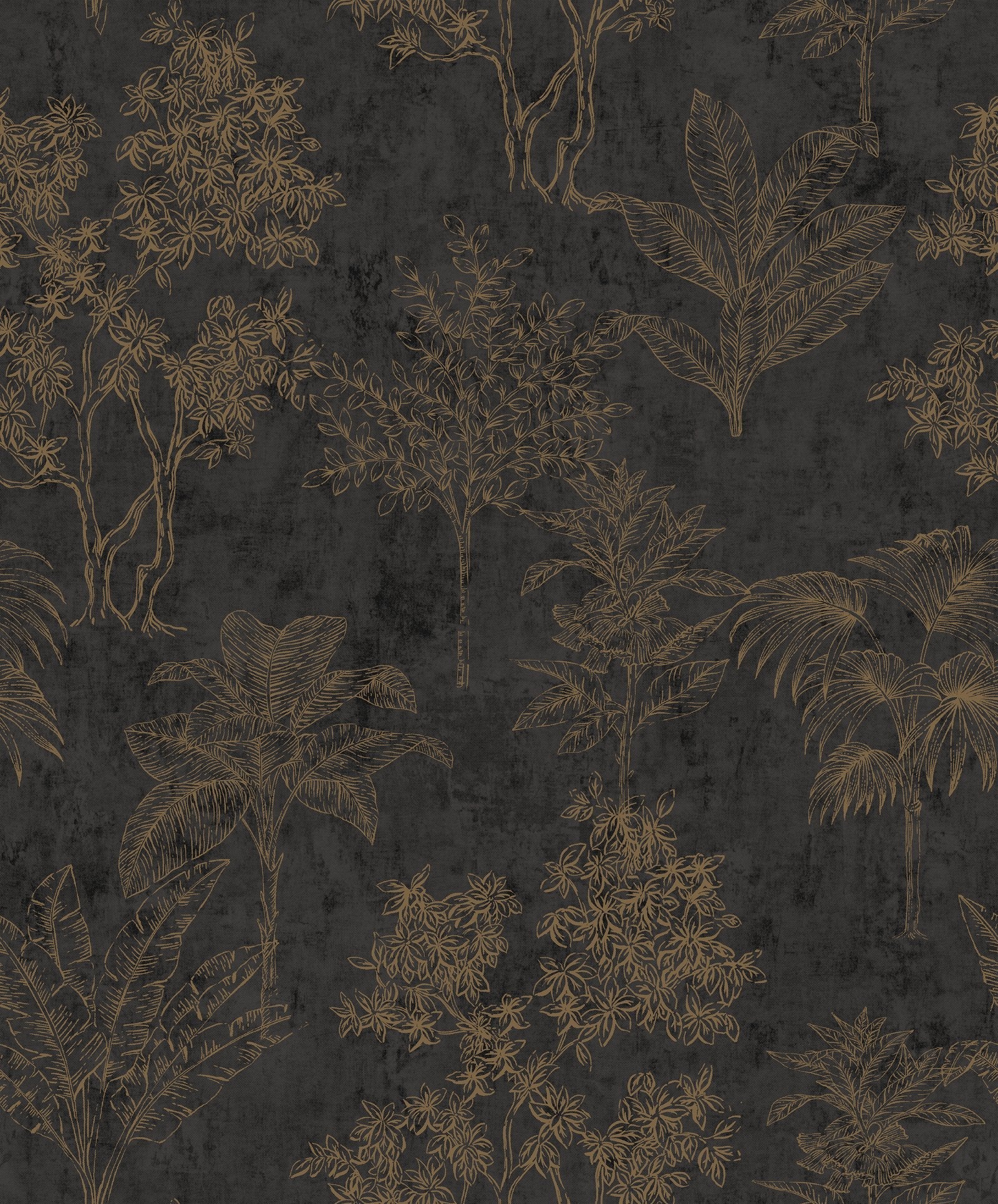 Floating Foliage wallpaper in black color - pattern number DWP0361-08 - by Galerie in the Zen collection