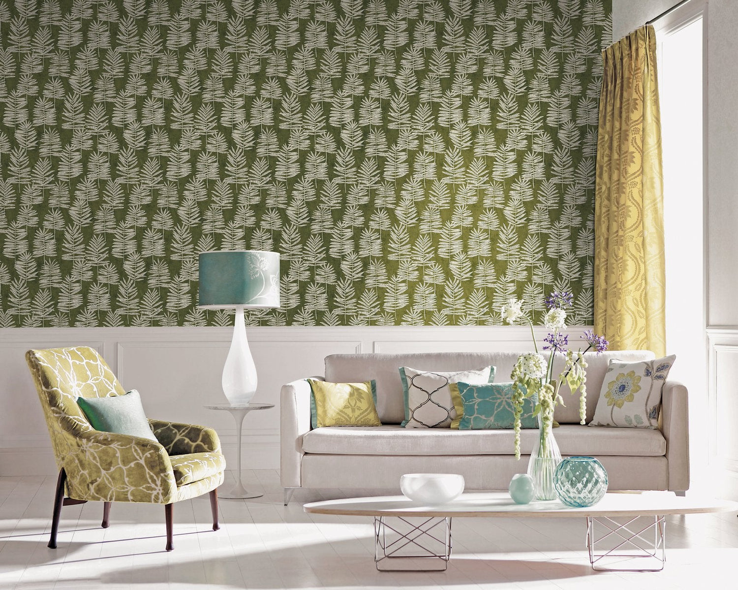 Tumbling Leaf wallpaper in green color - pattern number DWP0365-01 - by Galerie in the Zen collection