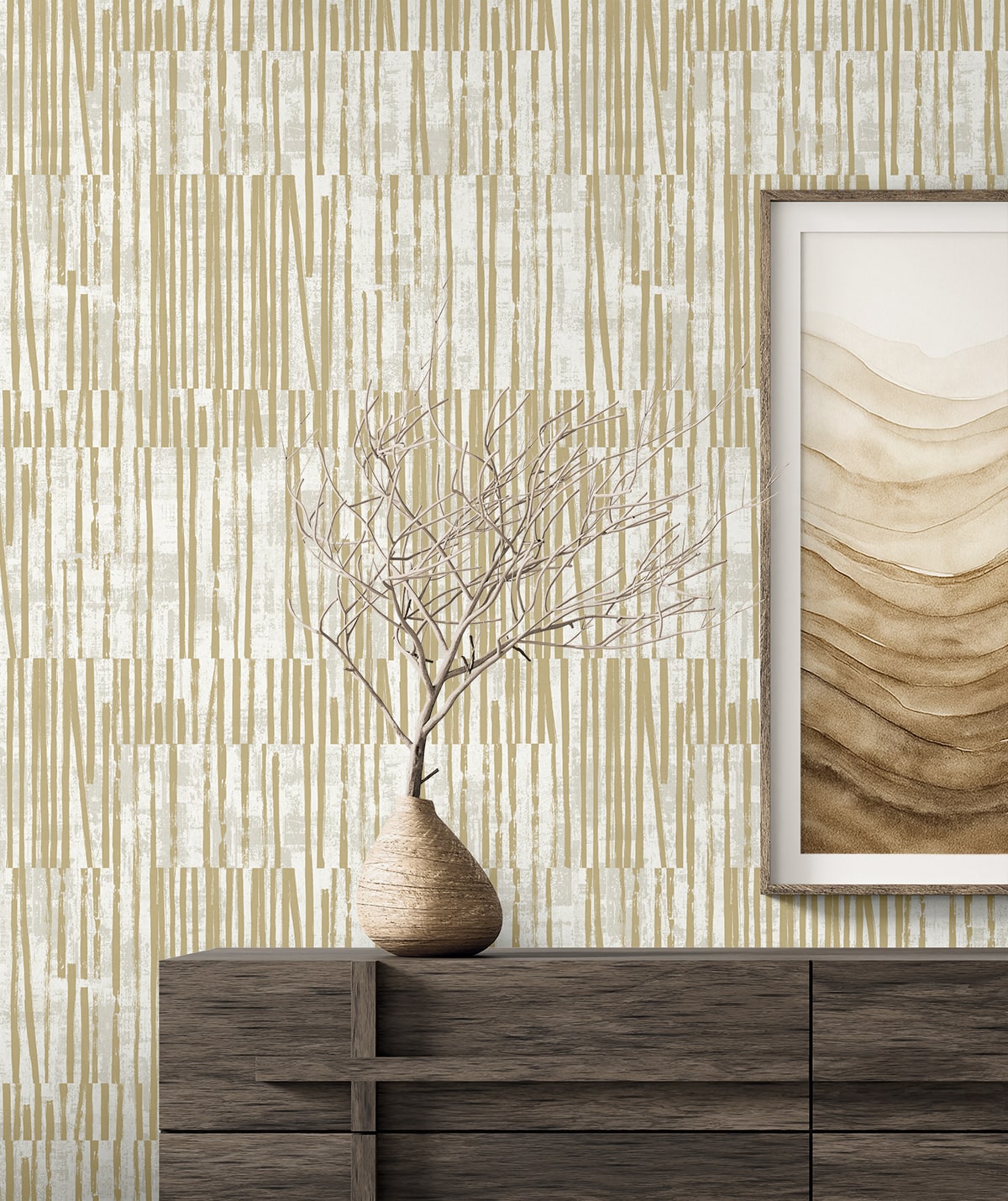 Serapha Lines wallpaper in honey color - pattern number EL20007 - by Seabrook in the Neutral Elements collection
