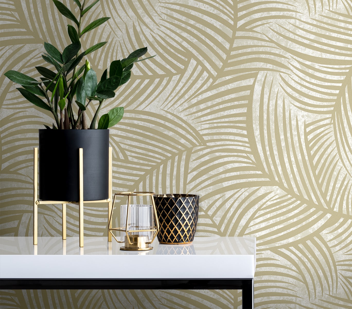 Zephyra Palms wallpaper in golden glitz with glass beads color - pattern number EL20607 - by Seabrook in the Neutral Elements collection