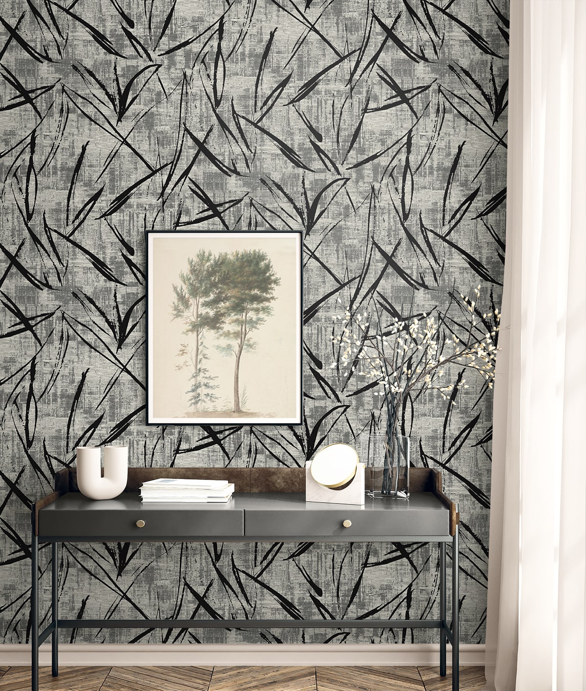 Luneth wallpaper in black color - pattern number EL20900 - by Seabrook in the Neutral Elements collection