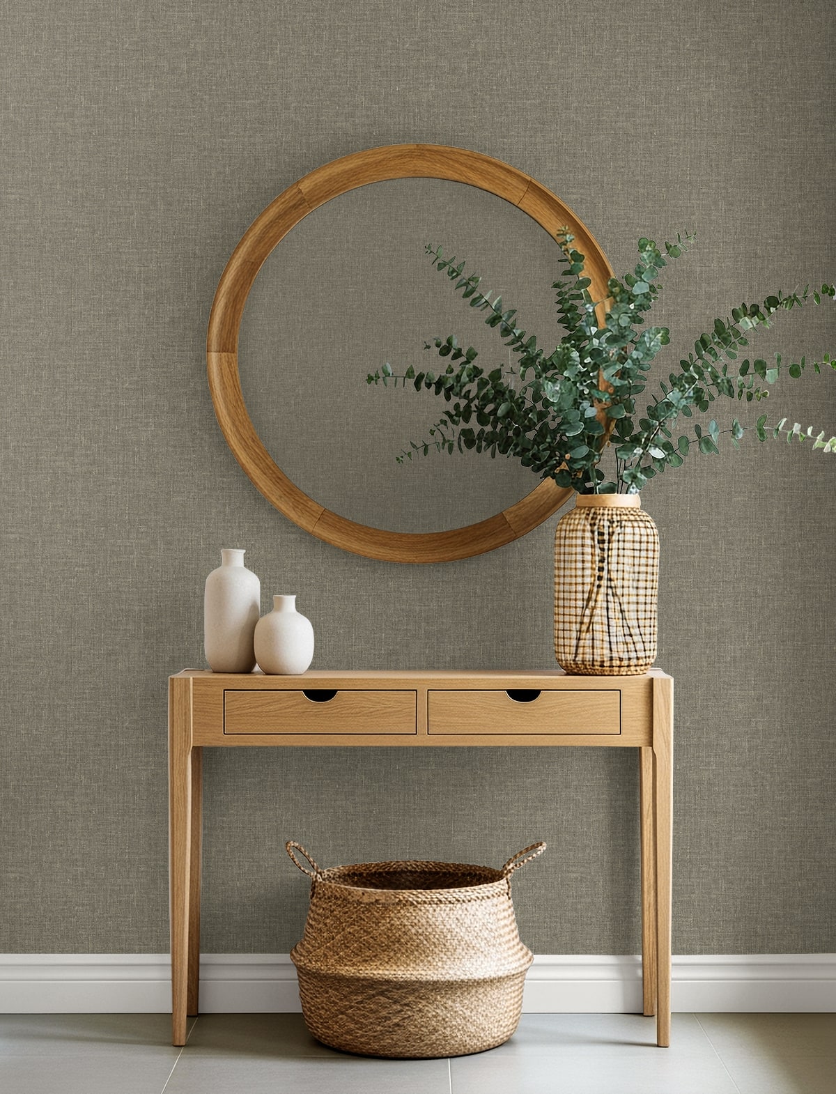 Loom Wallpaper in dove color - pattern number EN40919 - by Seabrook in the Natural Grass Textures collection