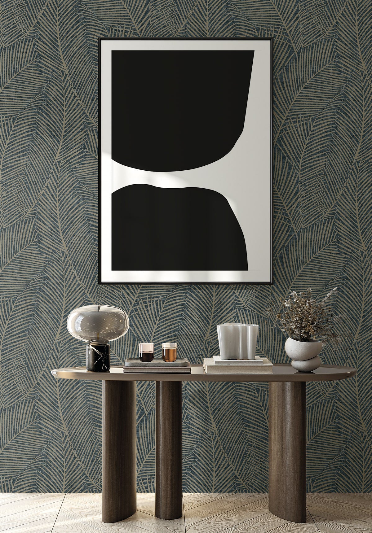 Pampas Palm Wallpaper in deep blue color - pattern number EN41002 - by Seabrook in the Natural Grass Textures collection