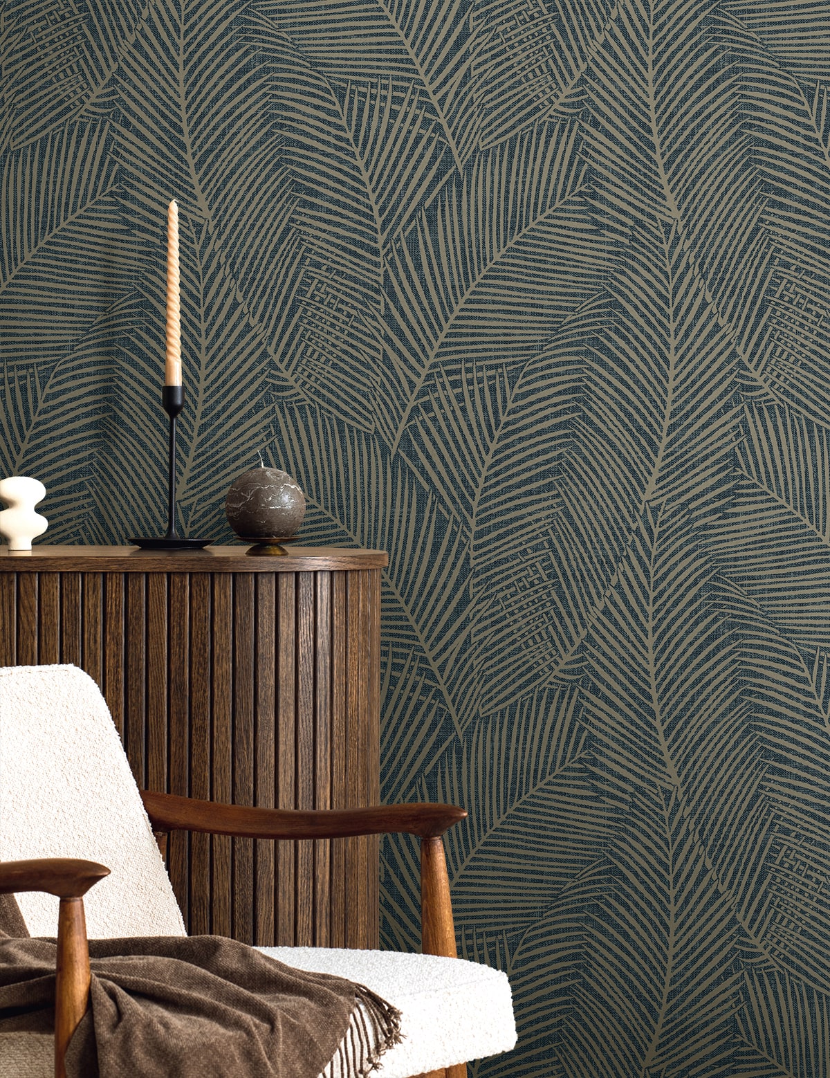 Pampas Palm Wallpaper in deep blue color - pattern number EN41002 - by Seabrook in the Natural Grass Textures collection