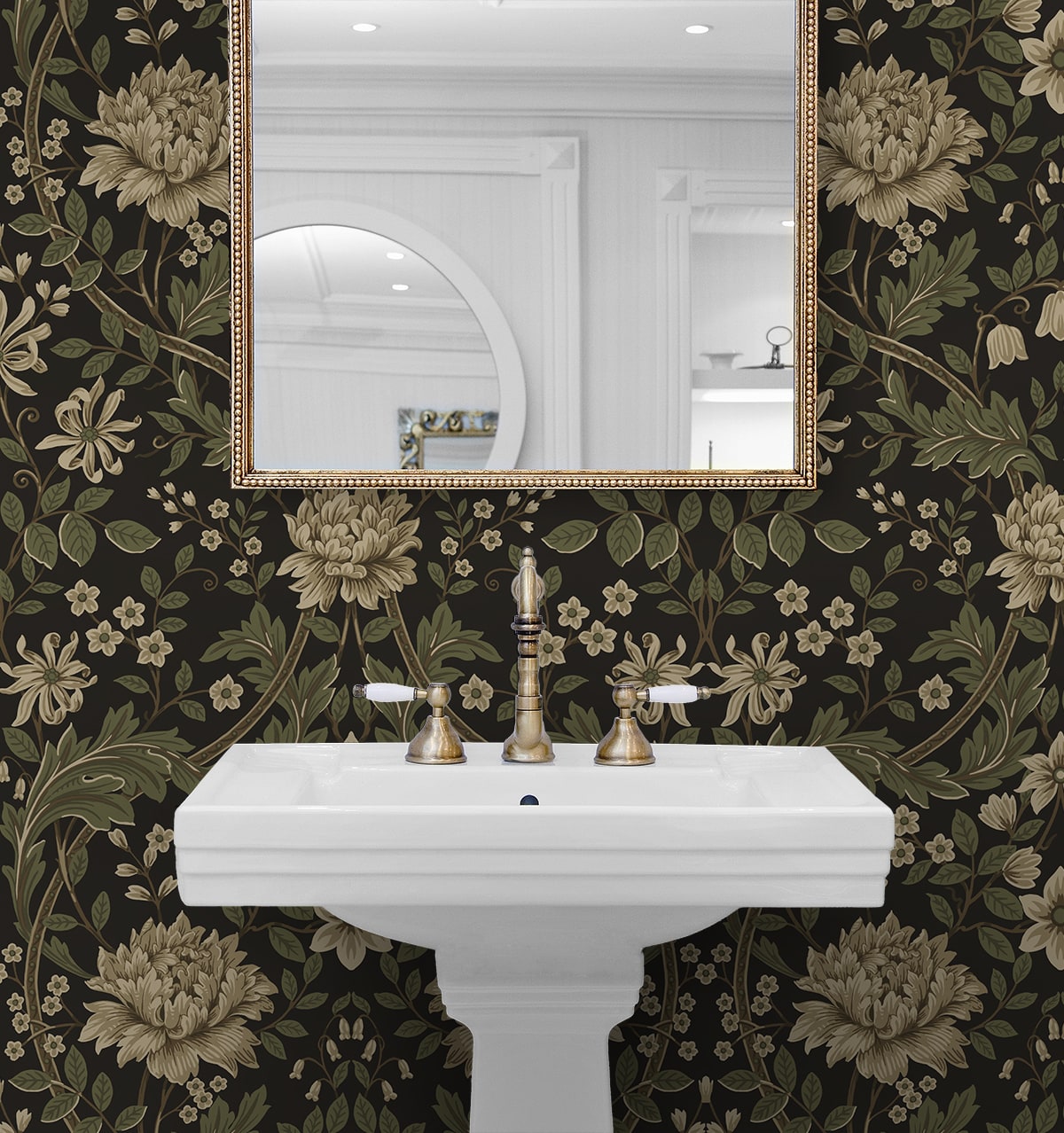 Honeysuckle Floral Prepasted wallpaper in brown and sage color - pattern number EP10006 - by Seabrook in the Etten Prepasted Wallcovering collection
