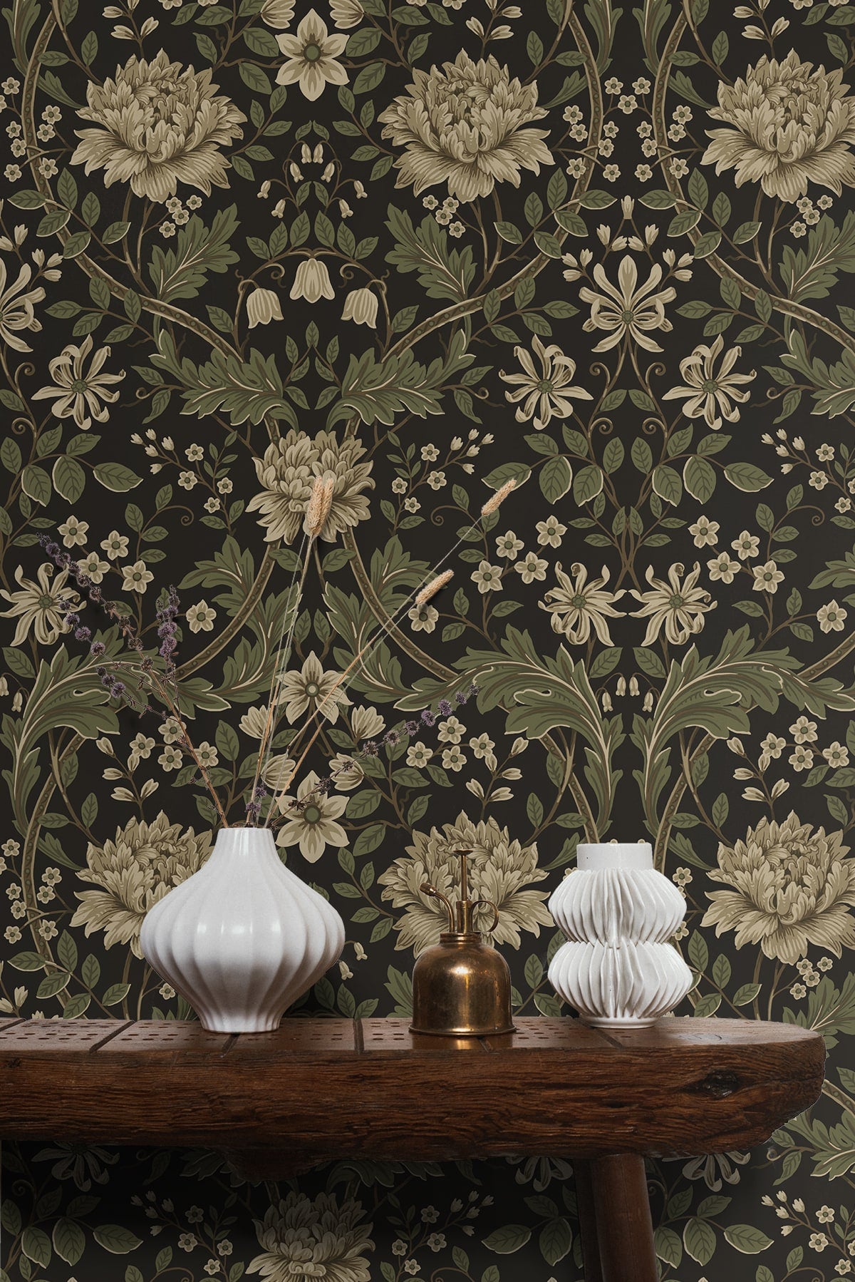 Honeysuckle Floral Prepasted wallpaper in brown and sage color - pattern number EP10006 - by Seabrook in the Etten Prepasted Wallcovering collection