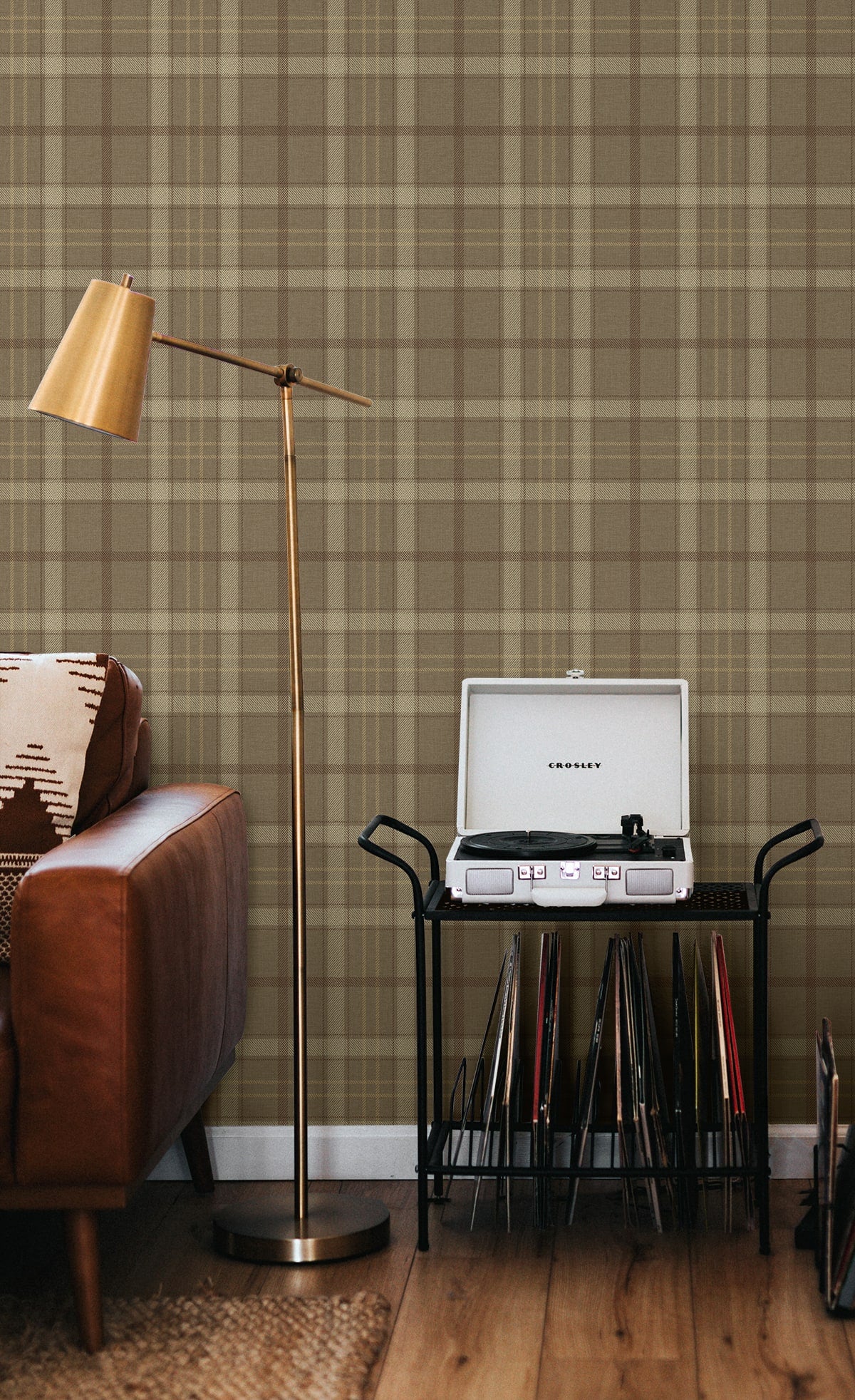 Tailor Plaid Prepasted wallpaper in cafe latte color - pattern number EP10316 - by Seabrook in the Etten Prepasted Wallcovering collection