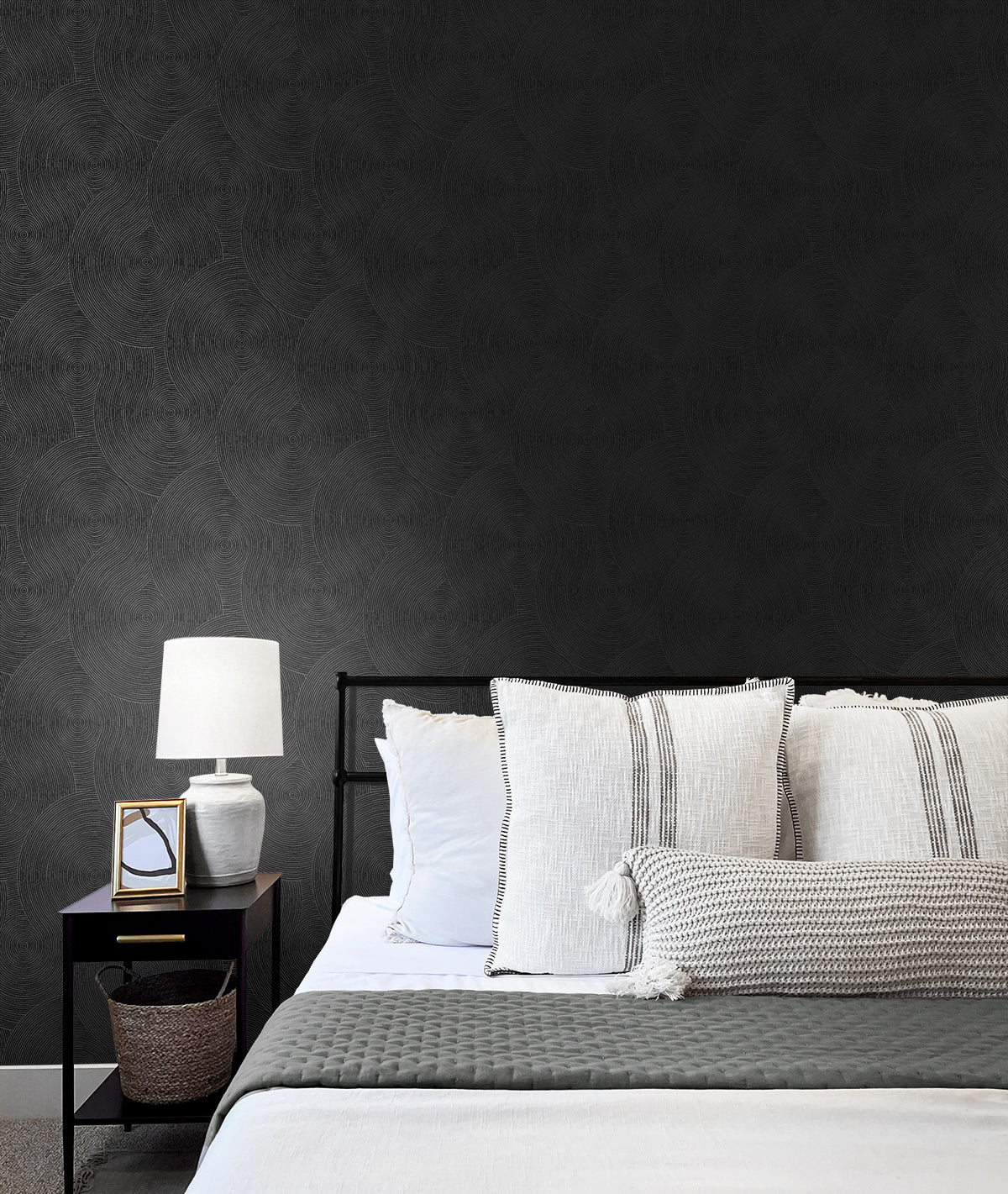 Swirl Geometric Prepasted wallpaper in ebony color - pattern number EP10700 - by Seabrook in the Etten Prepasted Wallcovering collection