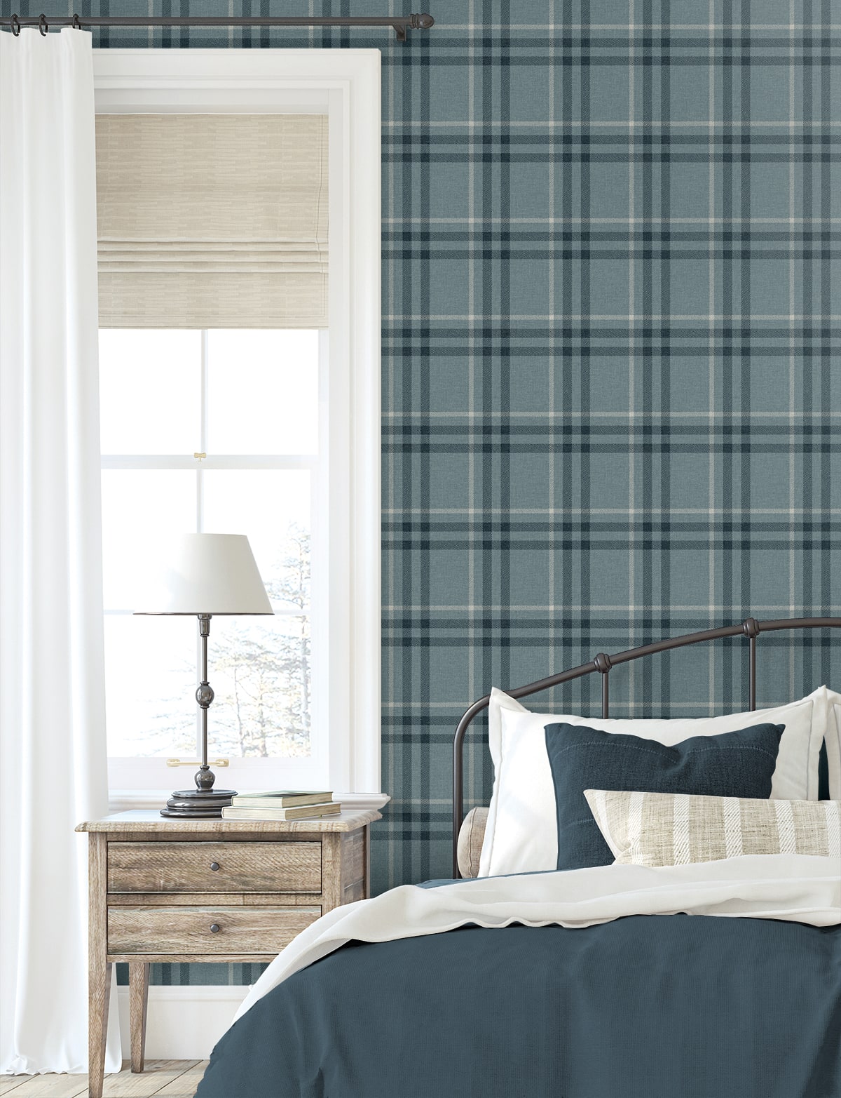 Calverlay Plaid Prepasted wallpaper in light blue color - pattern number EP10802 - by Seabrook in the Etten Prepasted Wallcovering collection