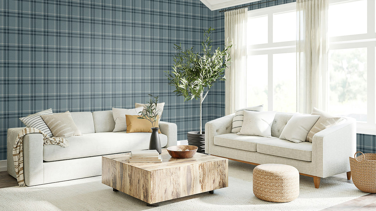 Calverlay Plaid Prepasted wallpaper in light blue color - pattern number EP10802 - by Seabrook in the Etten Prepasted Wallcovering collection