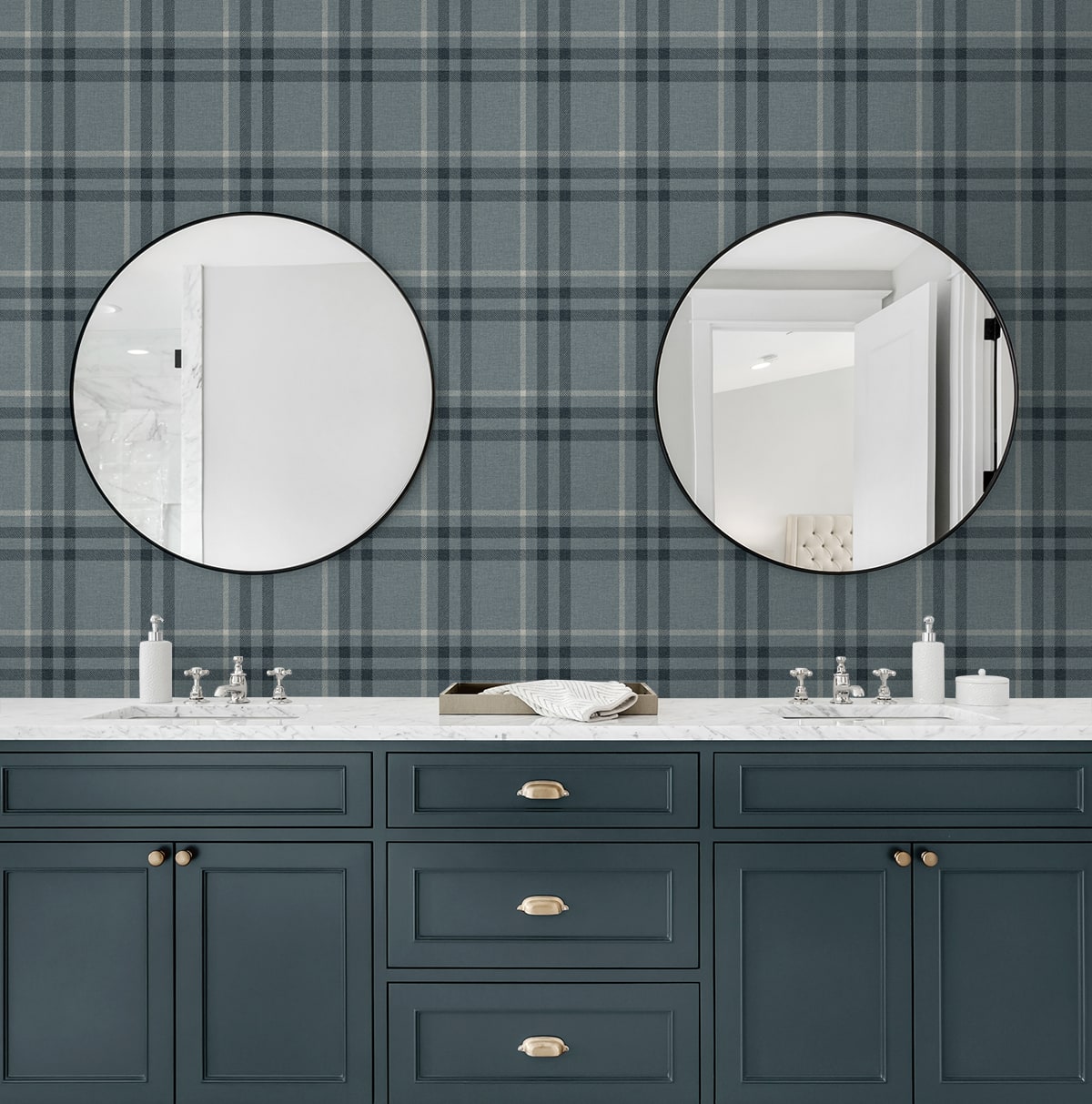 Calverlay Plaid Prepasted wallpaper in light blue color - pattern number EP10802 - by Seabrook in the Etten Prepasted Wallcovering collection