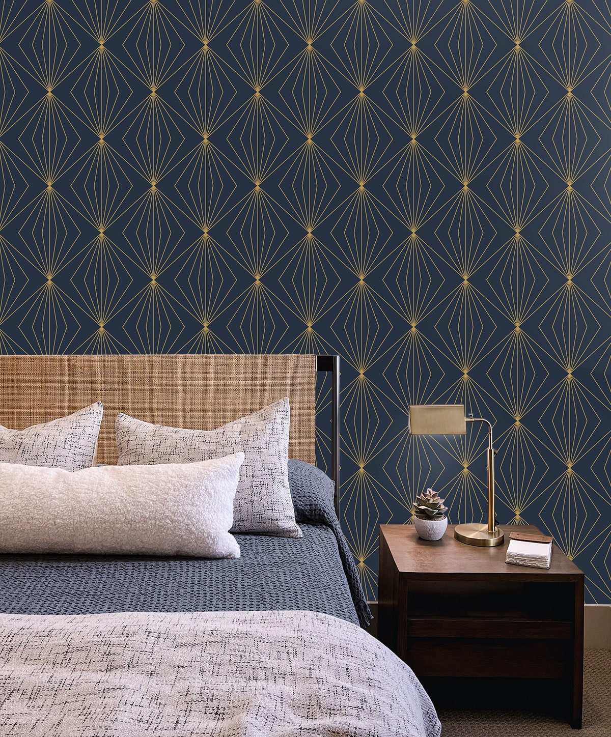 Gem Geometric Prepasted wallpaper in dark blue and metallic gold color - pattern number EP10902 - by Seabrook in the Etten Prepasted Wallcovering collection
