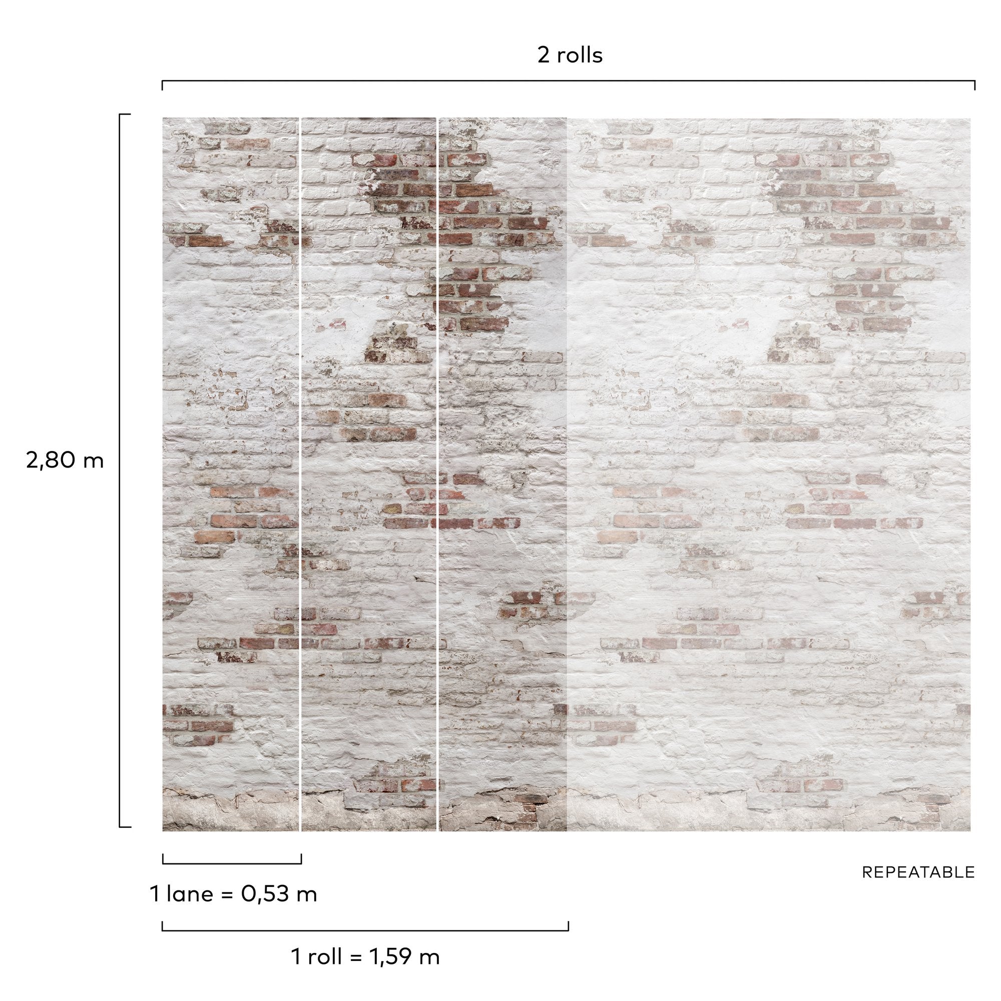 Brick all-over 3 Panel Mural in white color - pattern number EP6101 - by Grandeco in the Orom II collection
