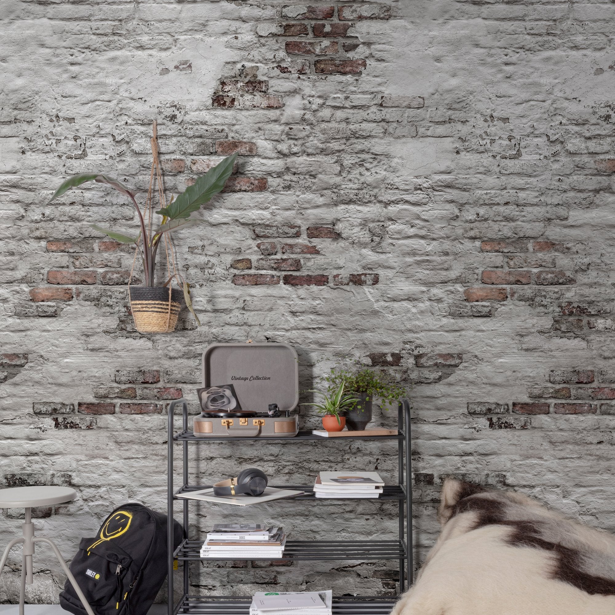 Brick all-over 3 Panel Mural in grey color - pattern number EP6102 - by Grandeco in the Orom II collection