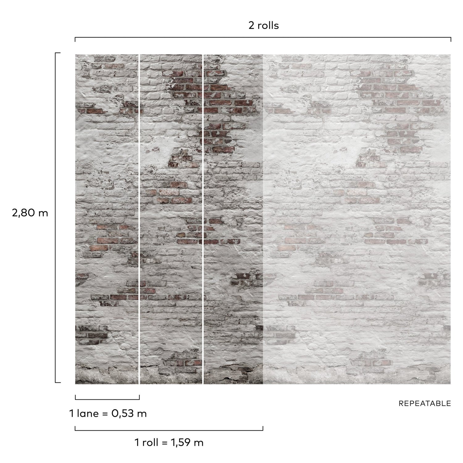 Brick all-over 3 Panel Mural in grey color - pattern number EP6102 - by Grandeco in the Orom II collection