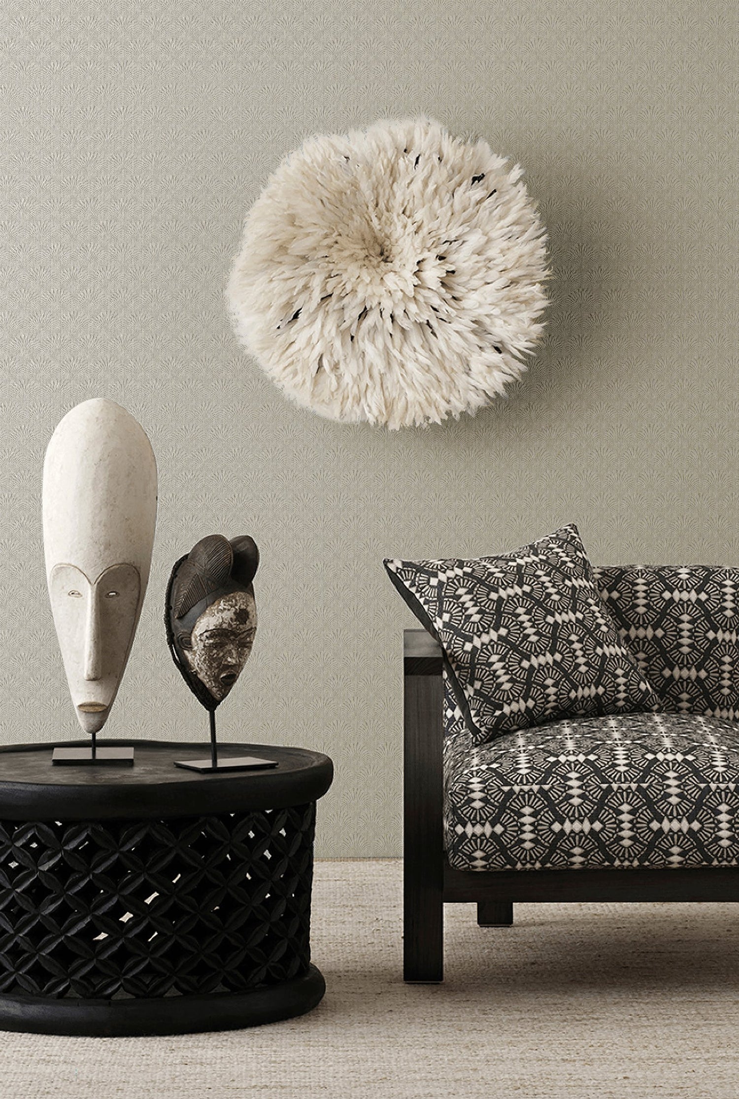 Fan wallpaper in beige color - pattern number F-AF7002 - by Galerie in the Boutique collection