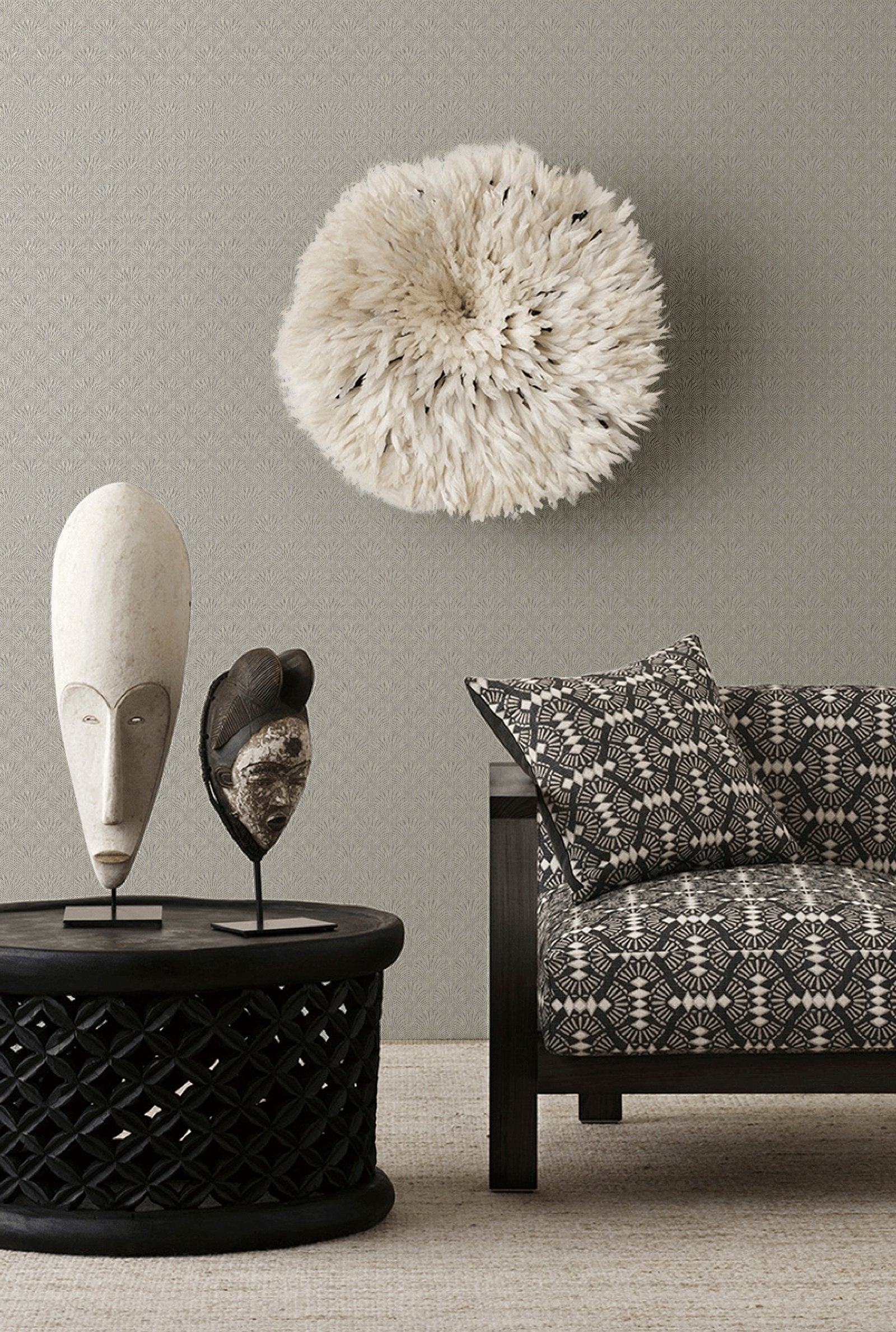 Fan wallpaper in beige color - pattern number F-AF7003 - by Galerie in the Boutique collection