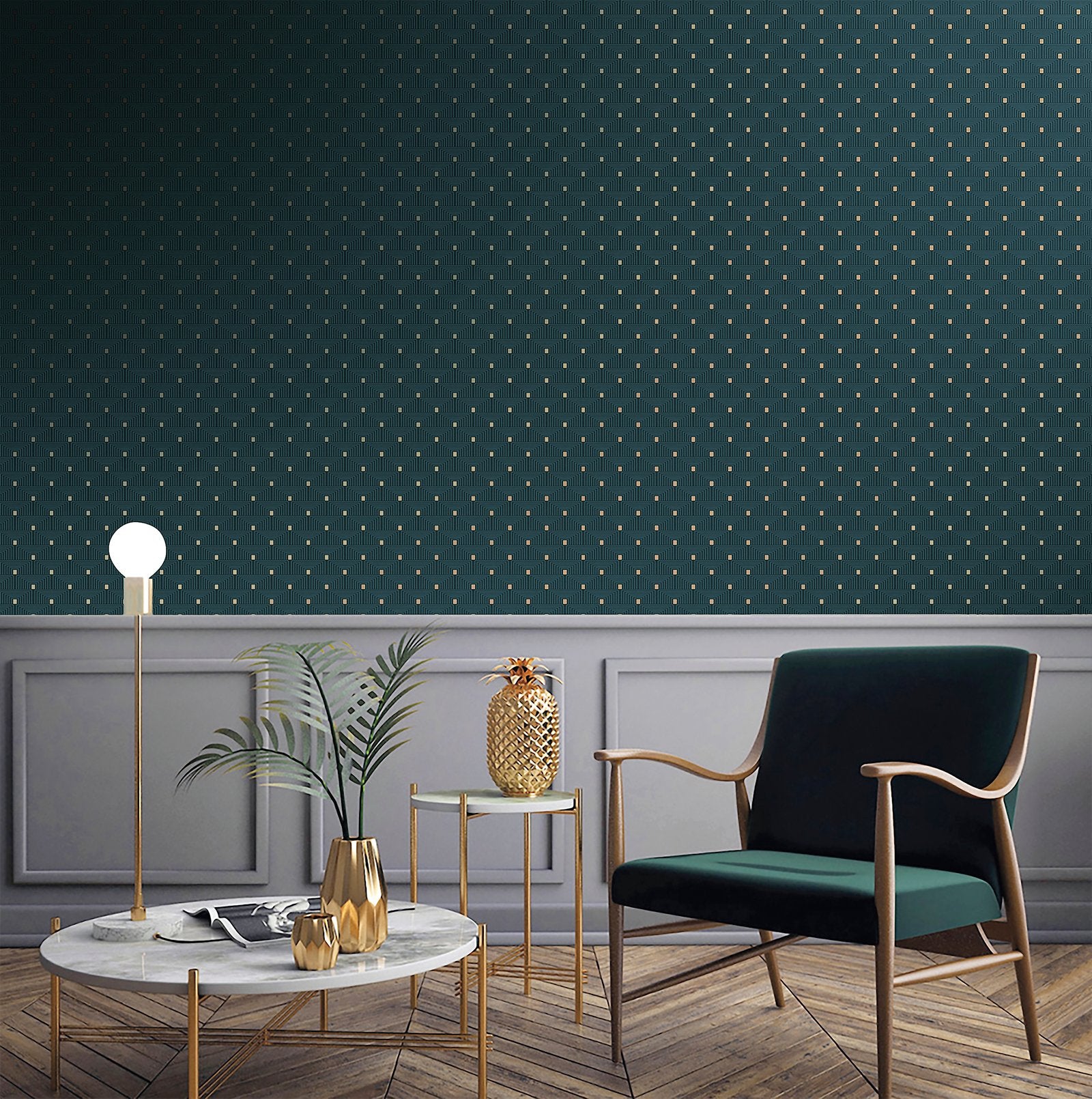 Geo Key wallpaper in blue color - pattern number F-PL3005 - by Galerie in the Boutique collection