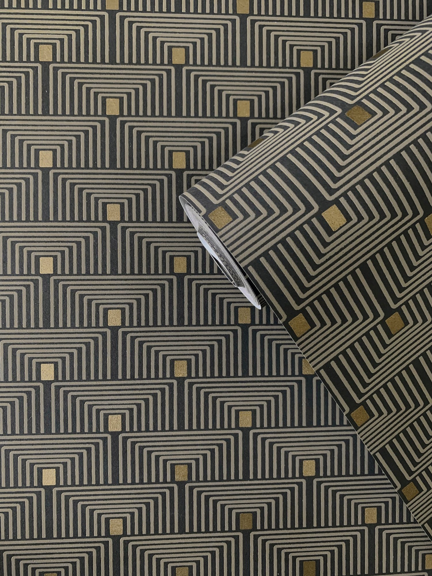 Geo Key wallpaper in bronze brown color - pattern number F-PL3006 - by Galerie in the Boutique collection