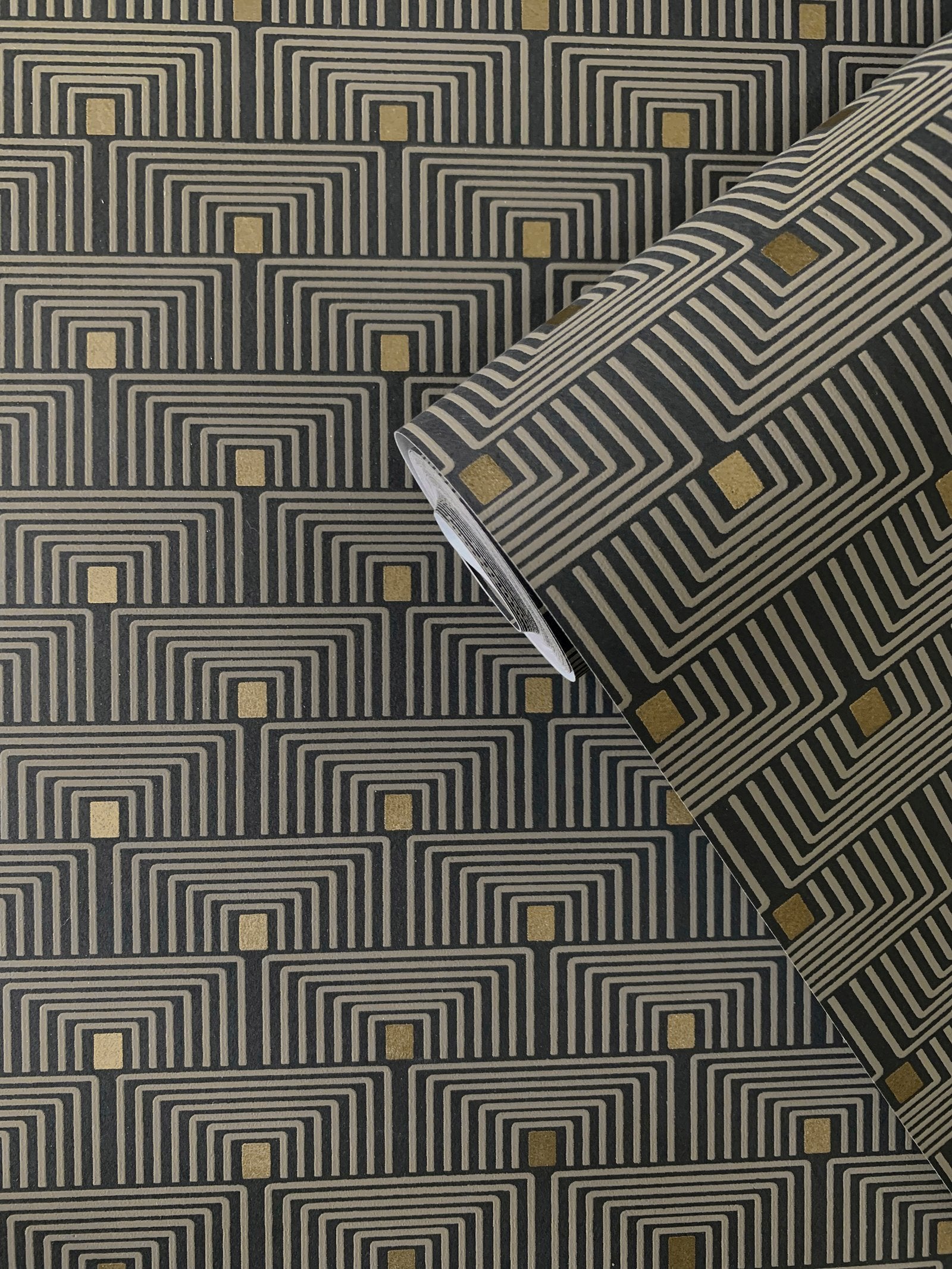 Geo Key wallpaper in bronze brown color - pattern number F-PL3006 - by Galerie in the Boutique collection