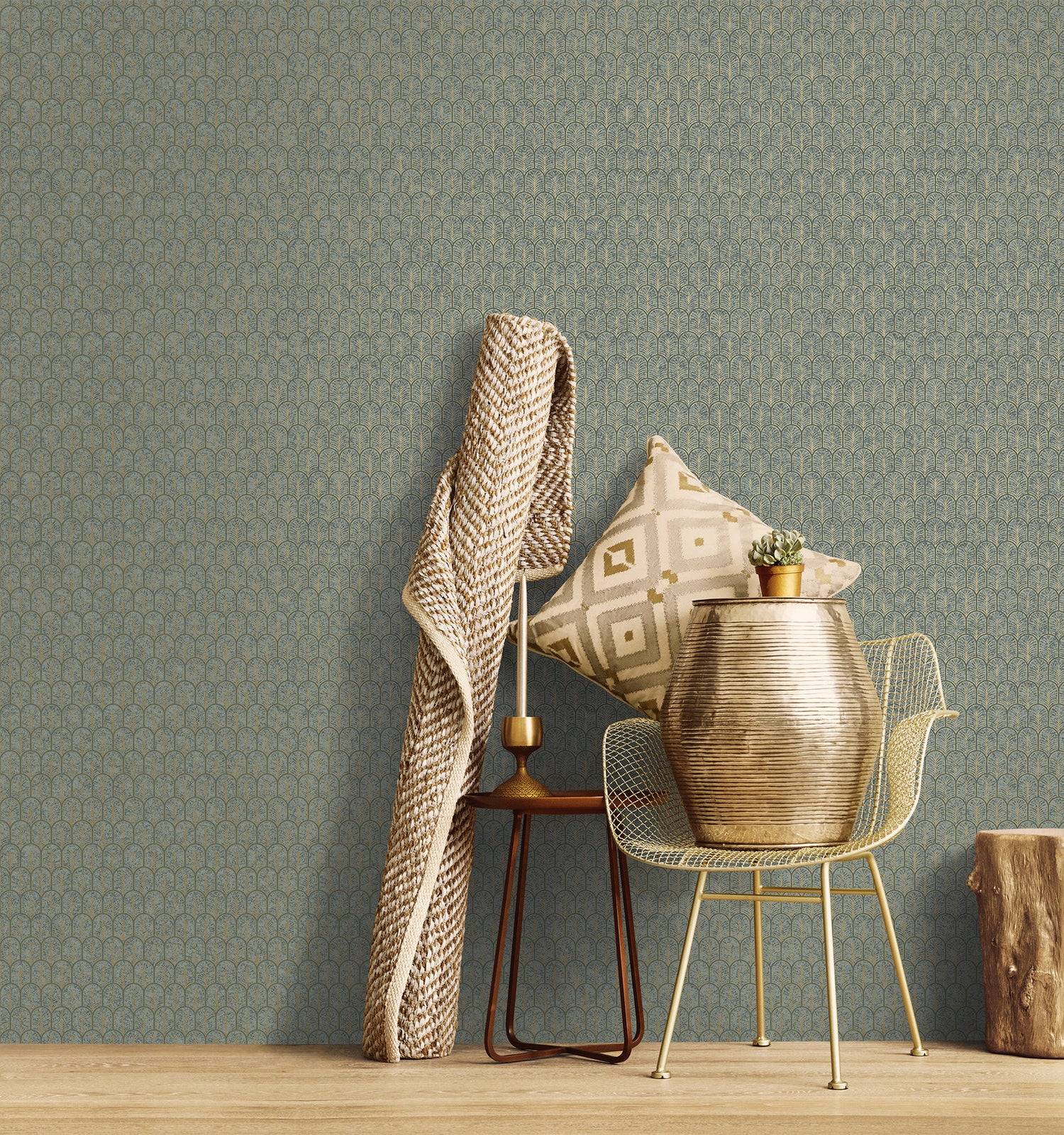 Geo Arch wallpaper in gold color - pattern number F-VL6005 - by Galerie in the Lustre collection
