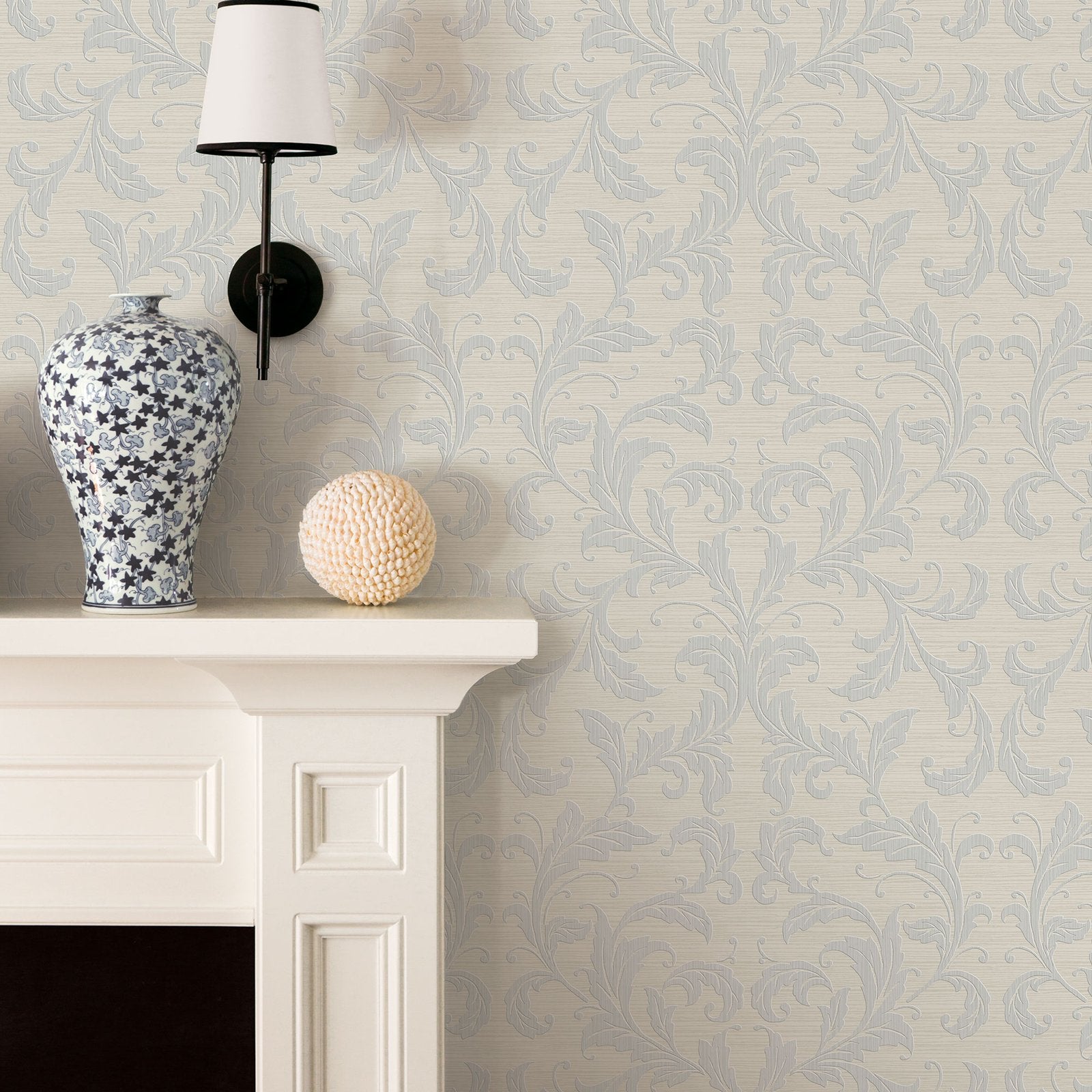 Damask wallpaper in silver grey color - pattern number G34112 - by Galerie in the Nordic Elements collection