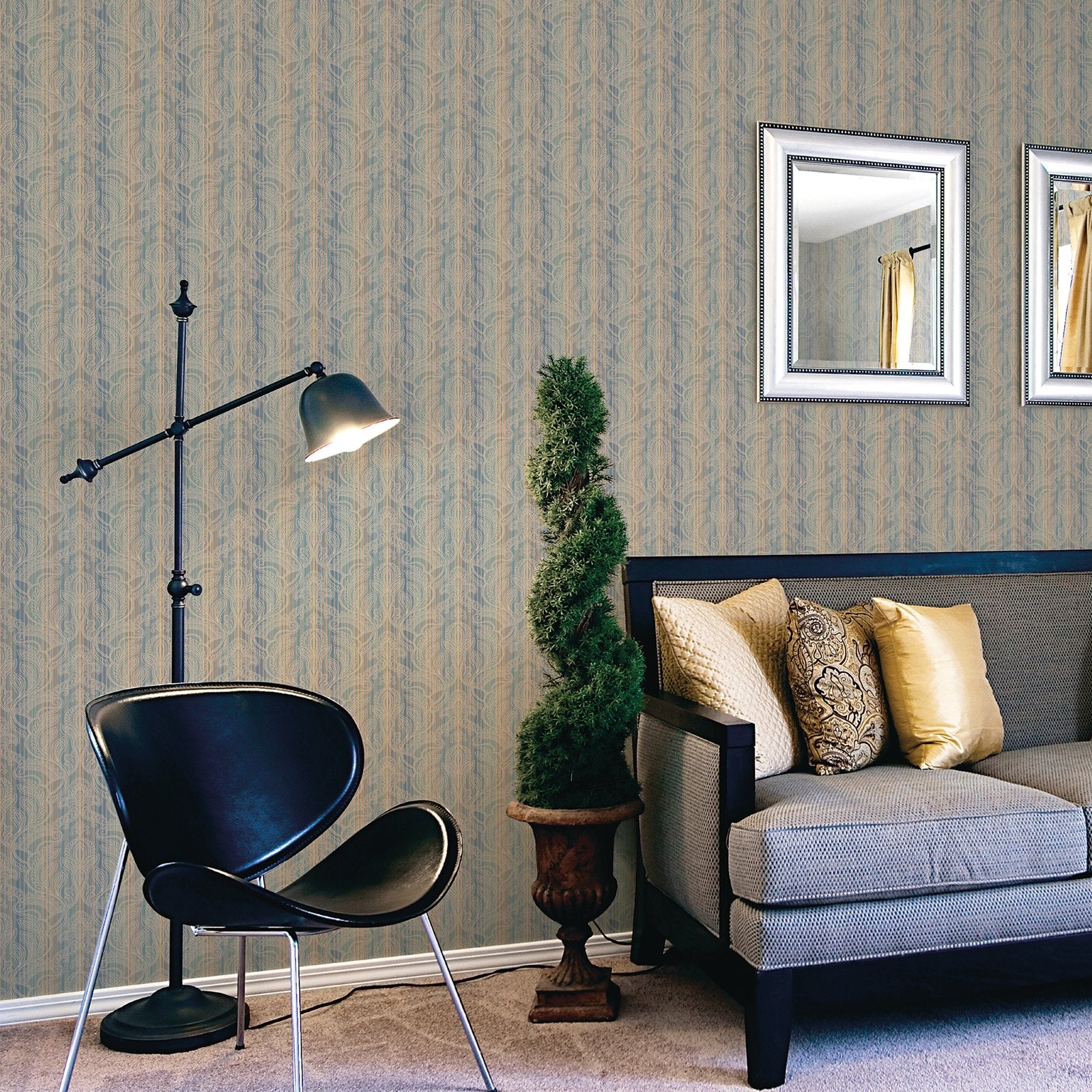 Damask wallpaper in bronze brown color - pattern number G34145 - by Galerie in the Nordic Elements collection