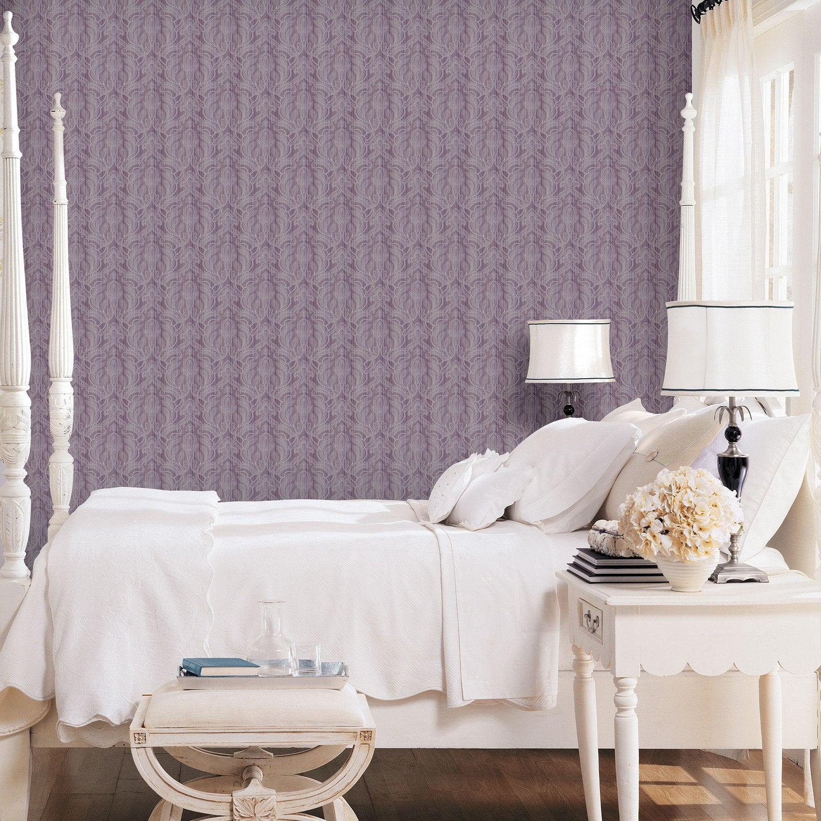 Damask wallpaper in purple lilac color - pattern number G34147 - by Galerie in the Nordic Elements collection
