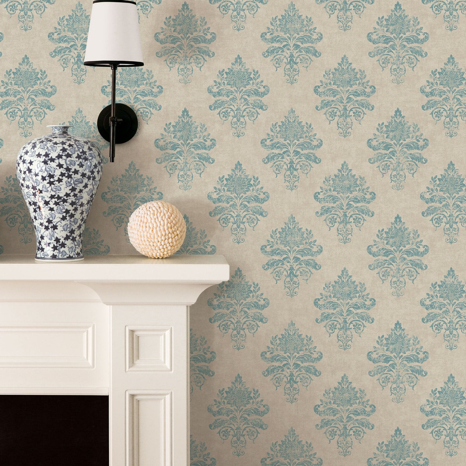 Damask wallpaper in blue color - pattern number G34155 - by Galerie in the Nordic Elements collection