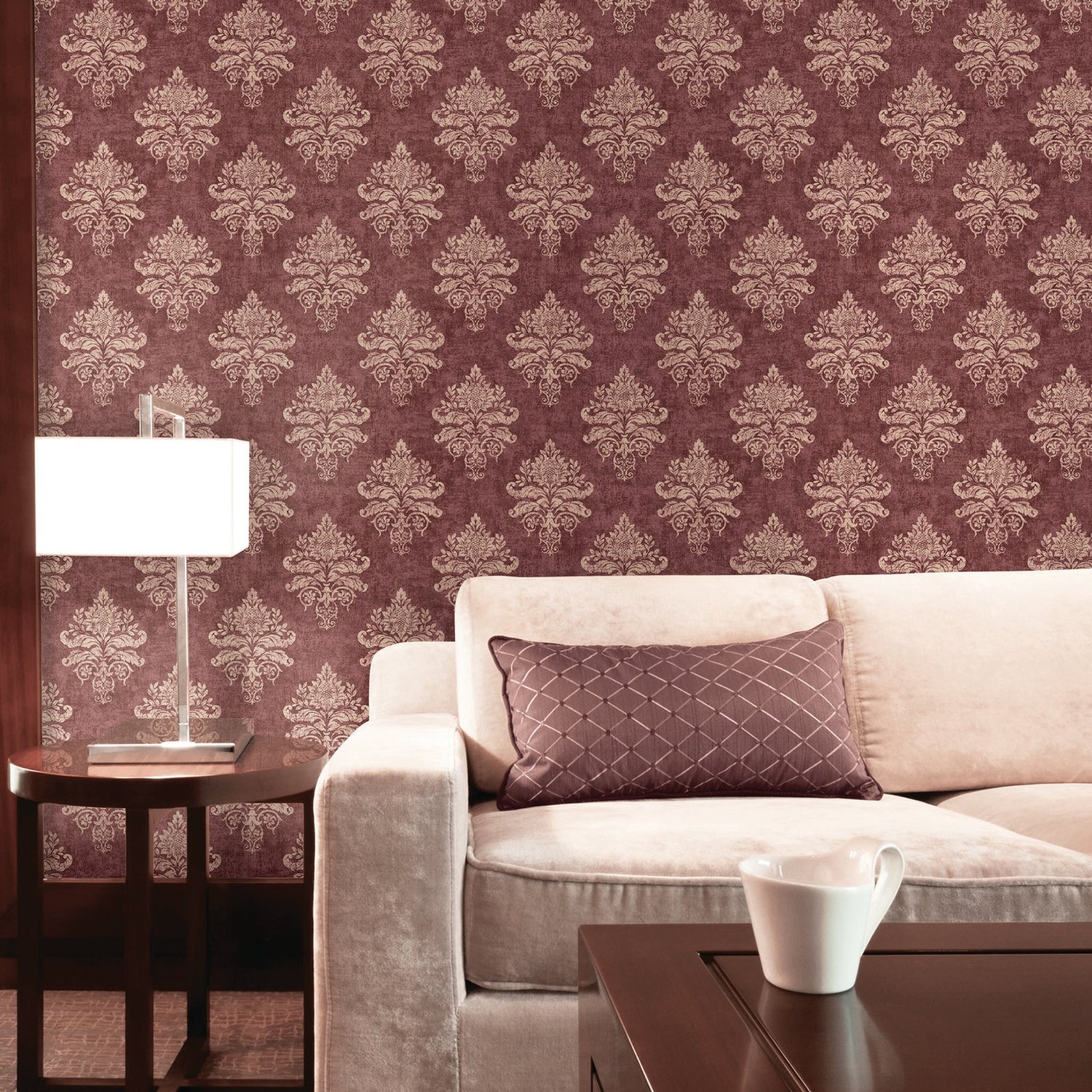 Damask wallpaper in red color - pattern number G34158 - by Galerie in the Nordic Elements collection