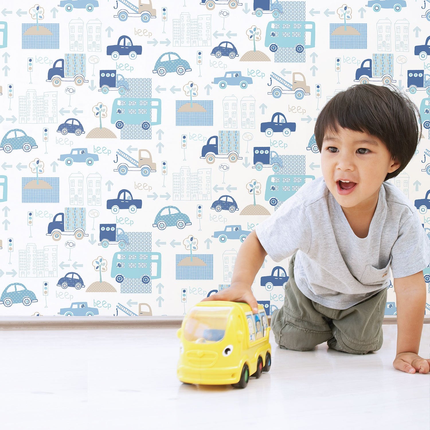 Traffic wallpaper in blue color - pattern number G56009 - by Galerie in the Just 4 Kids 2 collection