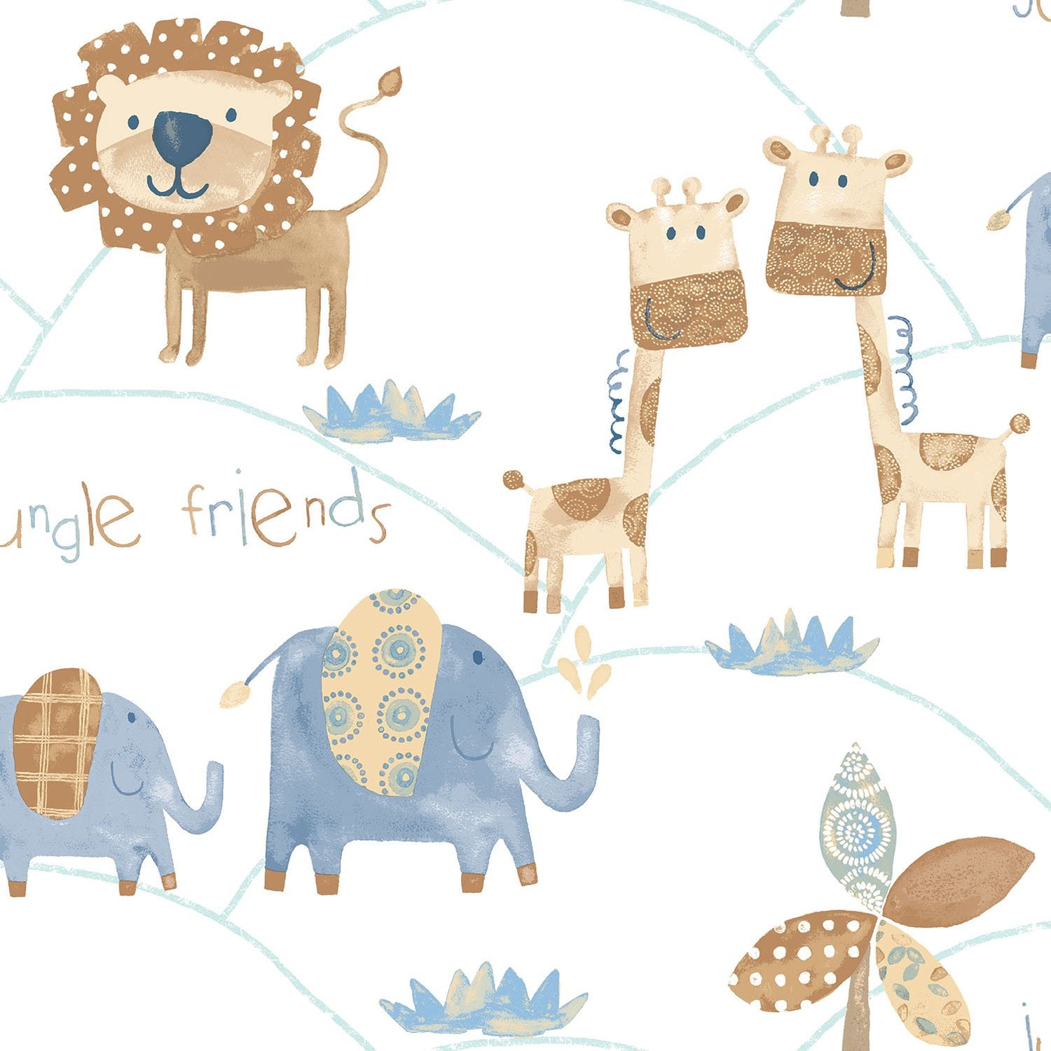 Jungle Friends wallpaper in blue color - pattern number G56022 - by Galerie in the Just 4 Kids 2 collection