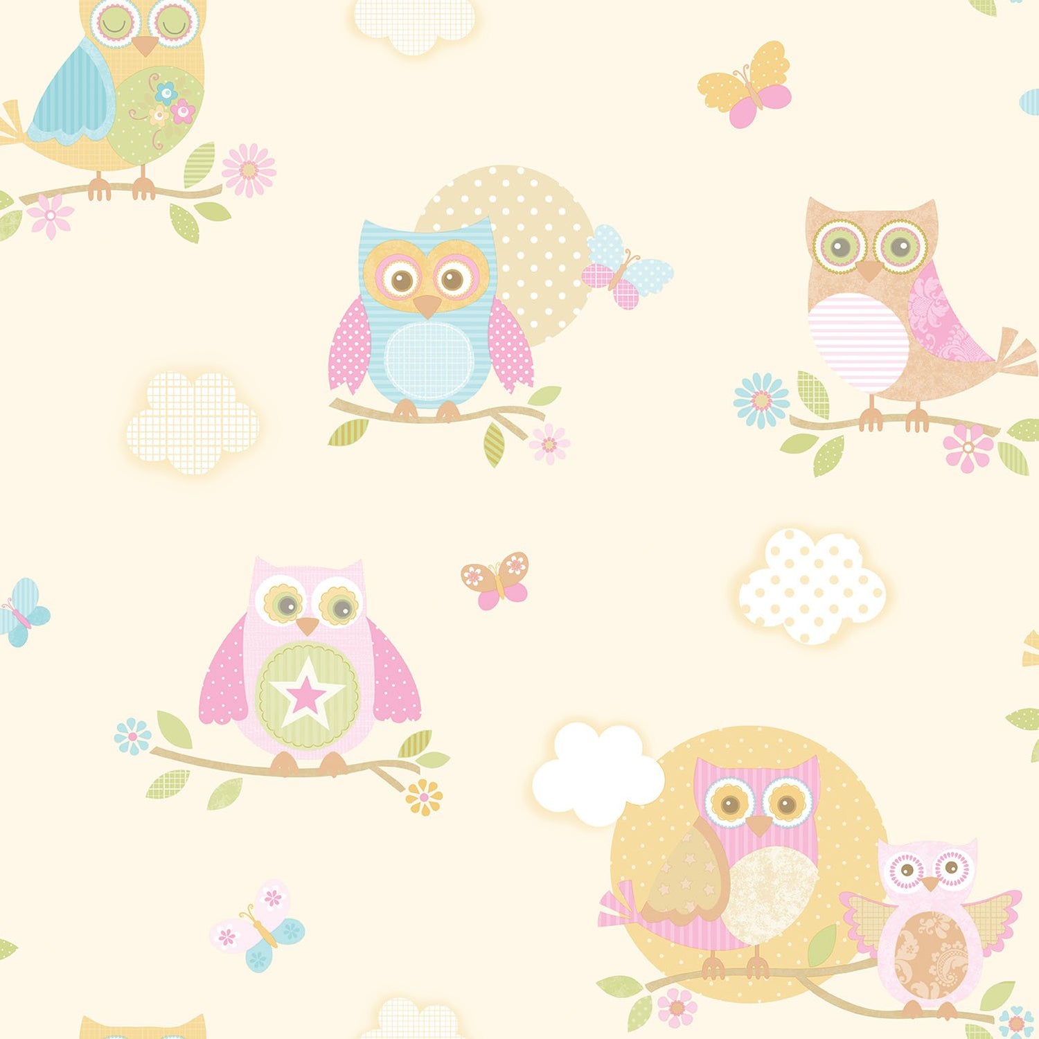 Colourful Owls wallpaper in cream color - pattern number G56035 - by Galerie in the Just 4 Kids 2 collection