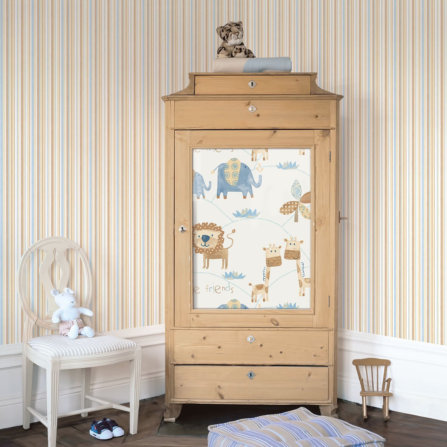 Washed Striped wallpaper in beige color - pattern number G56040 - by Galerie in the Just 4 Kids 2 collection