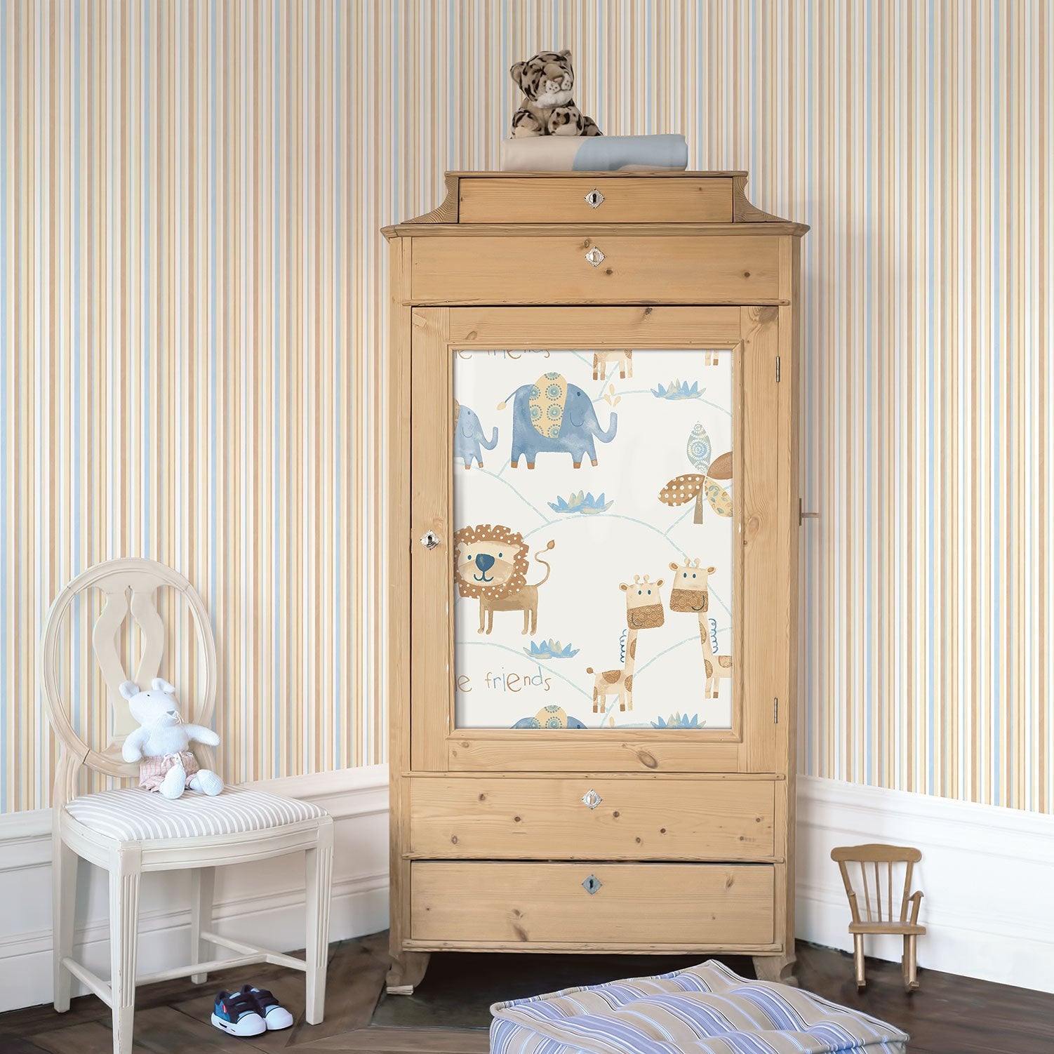 Washed Striped wallpaper in beige color - pattern number G56040 - by Galerie in the Just 4 Kids 2 collection