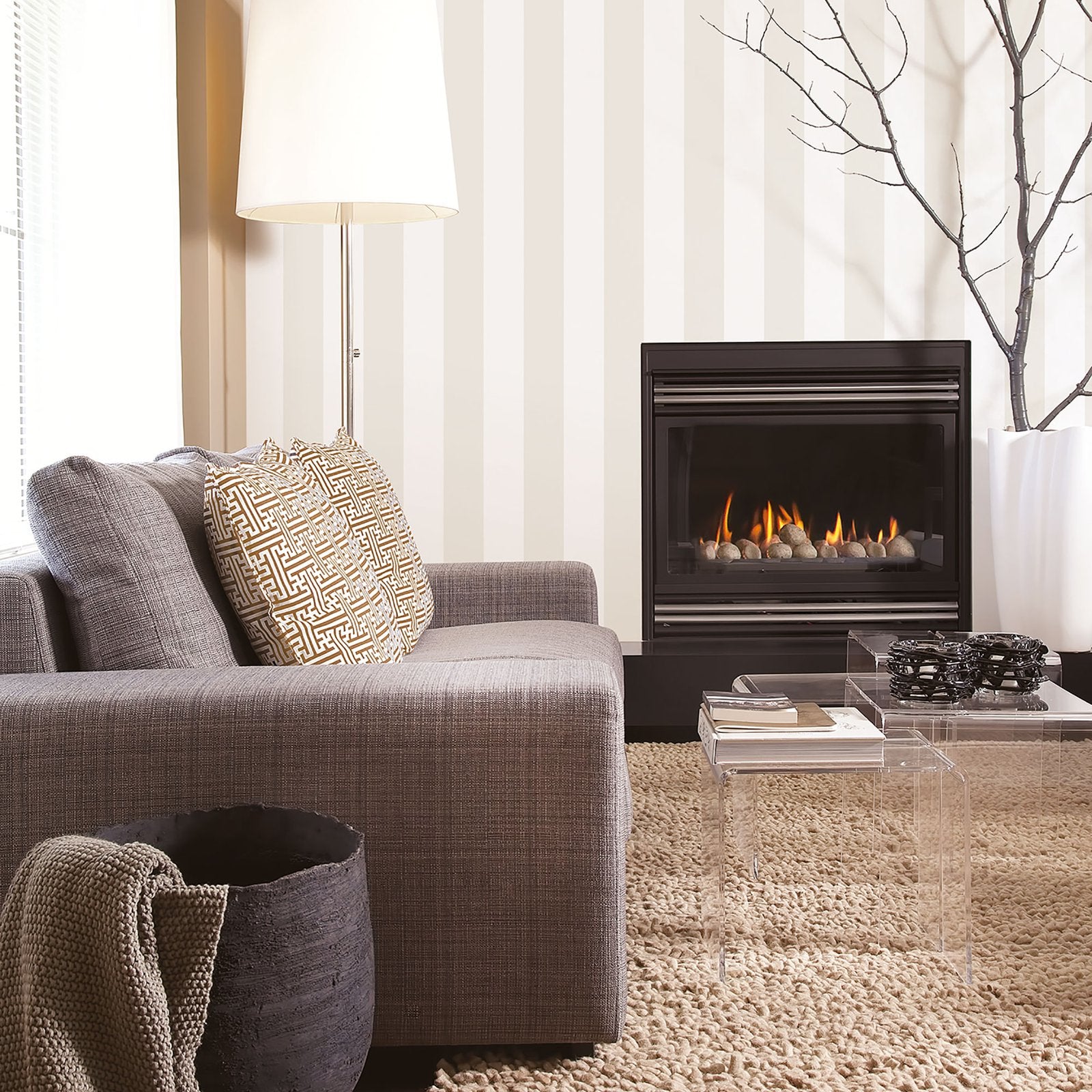 Stripe wallpaper in cream color - pattern number G56253 - by Galerie in the Nordic Elements collection